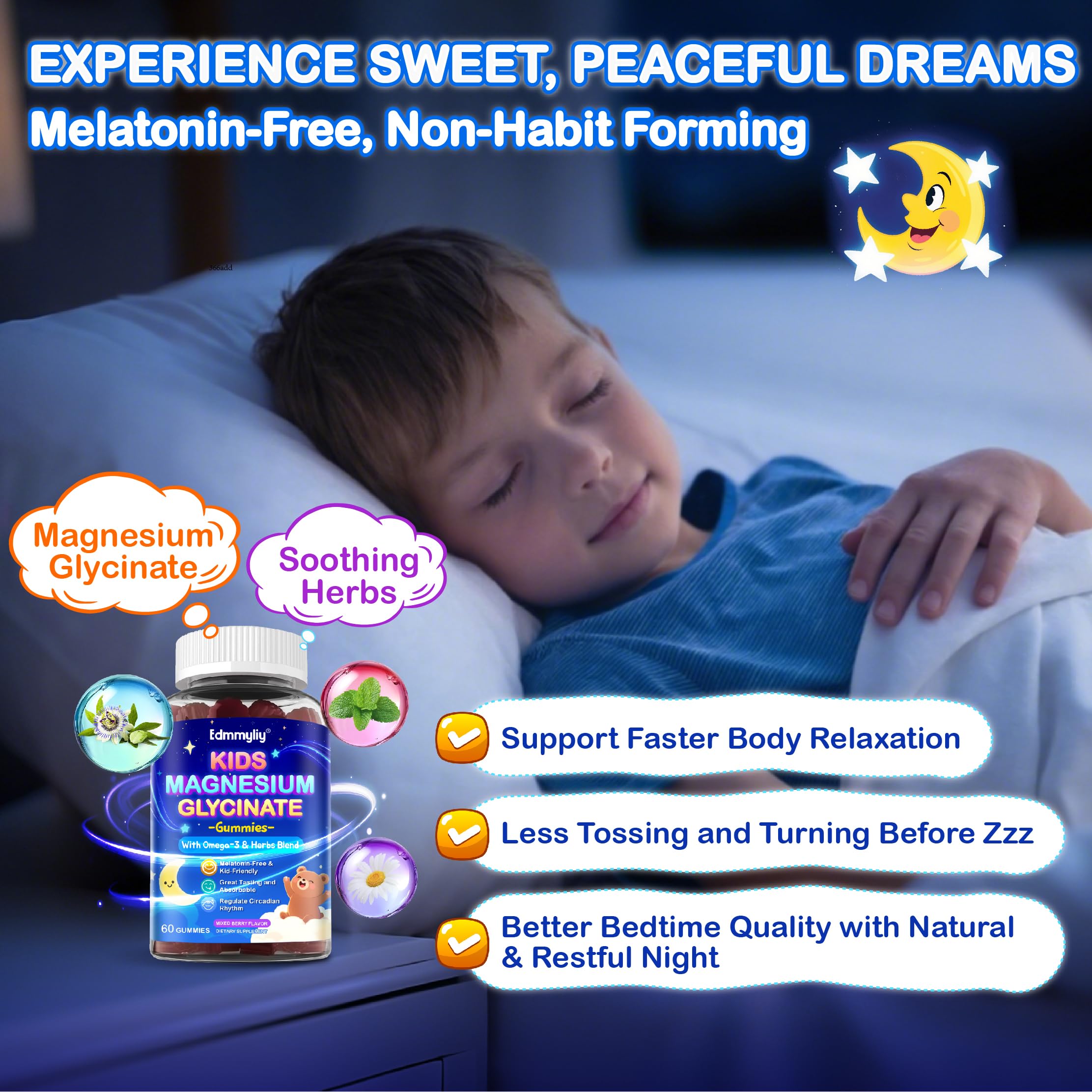 Niño en su rutina nocturna usando gominolas Edmmyliy para relajarse antes de dormir
