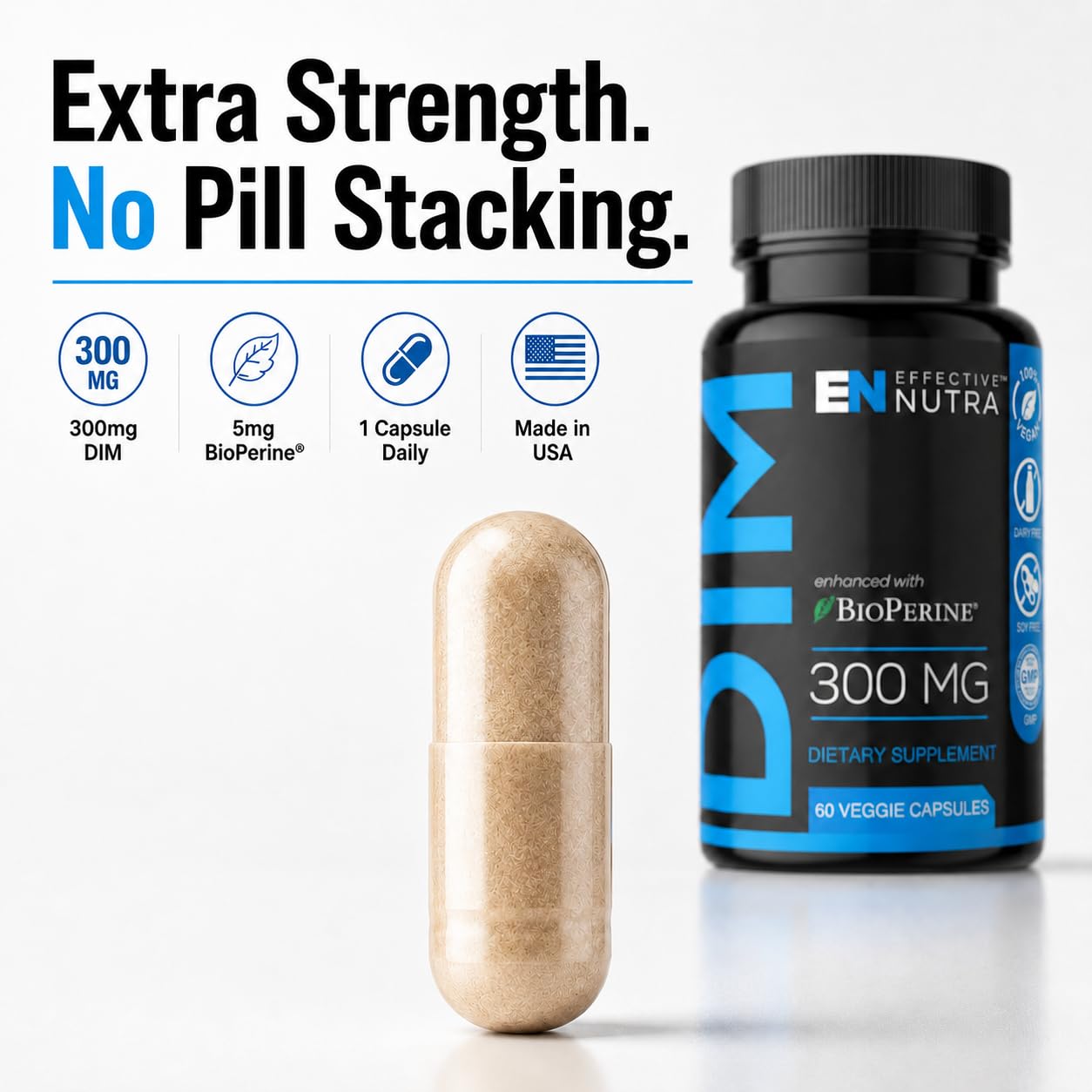 Effective Nutra — botella abierta con cápsulas para apreciar tamaño y cantidad