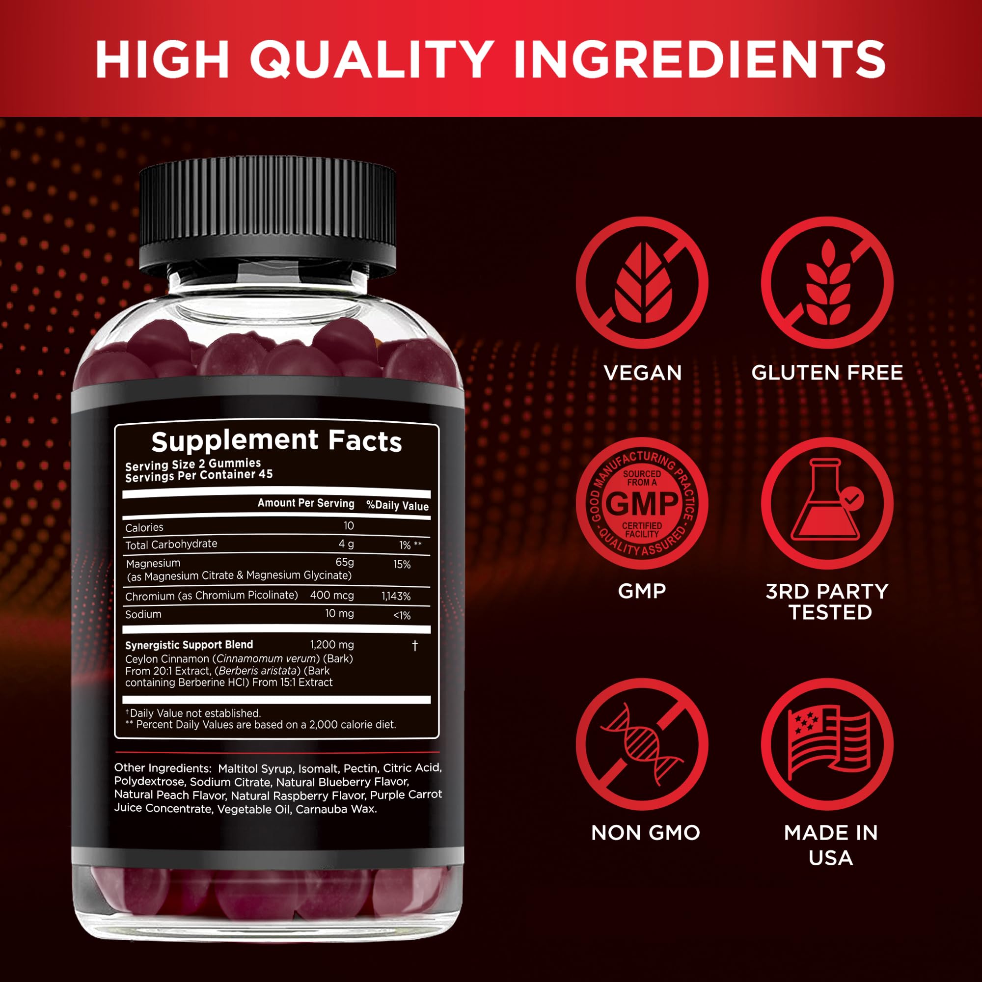 Effective Nutra etiqueta de ingredientes destacando berberina y canela