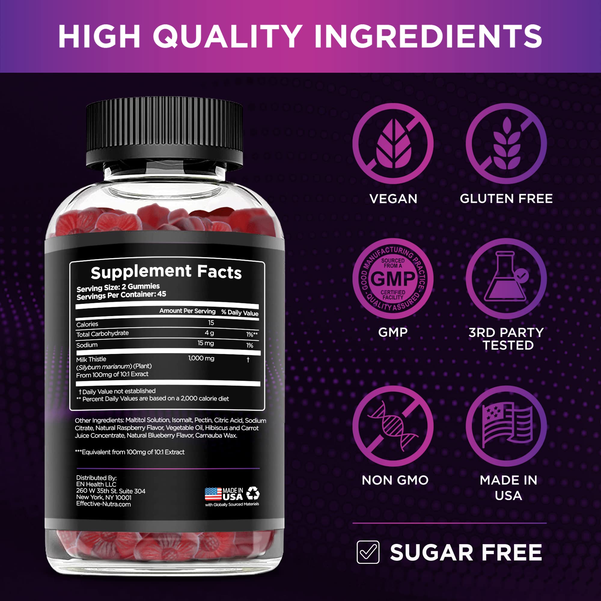 Etiqueta nutricional Effective Nutra con información de 1000 mg por porción