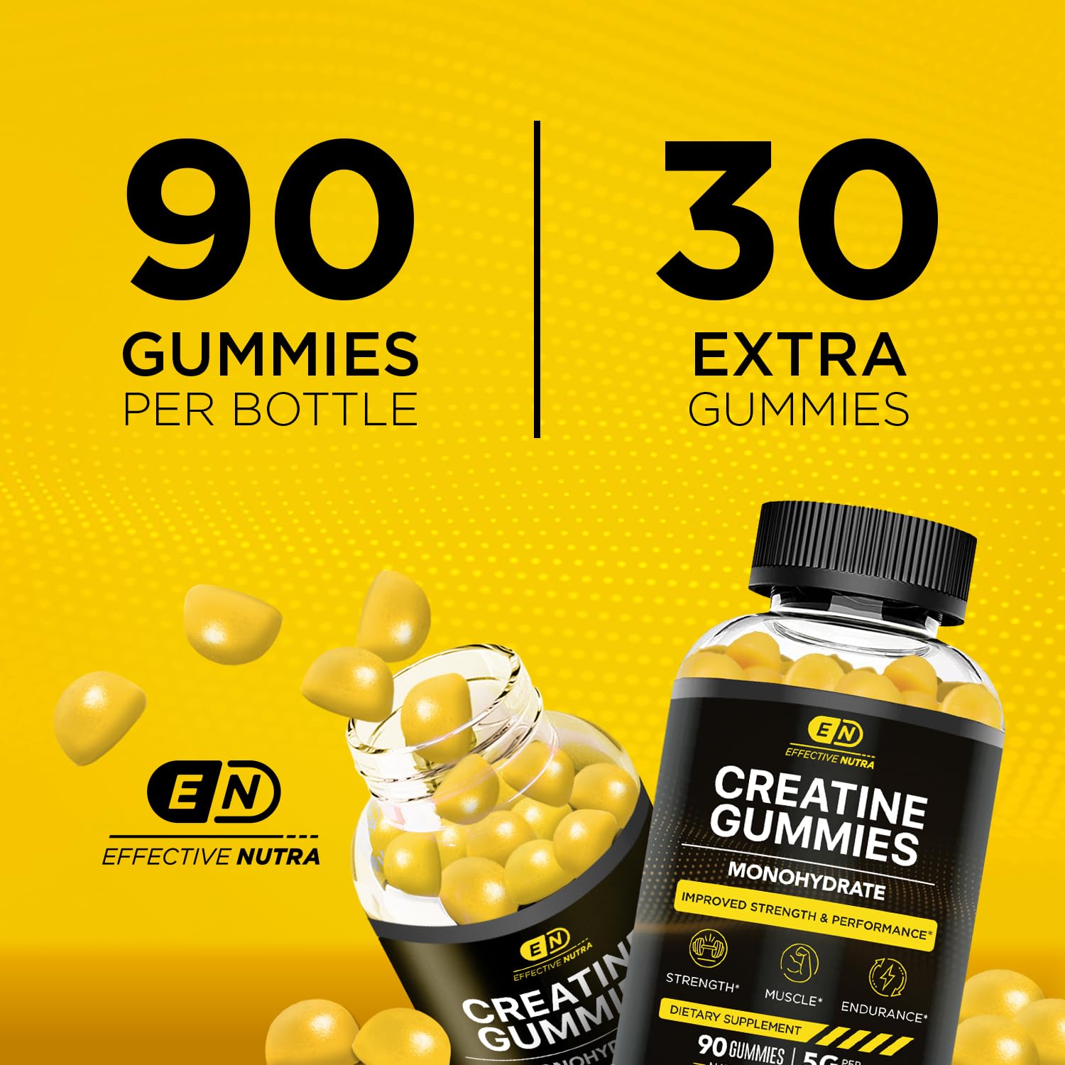 Effective Nutra frasco abierto con gomitas evidenciando cantidad y color