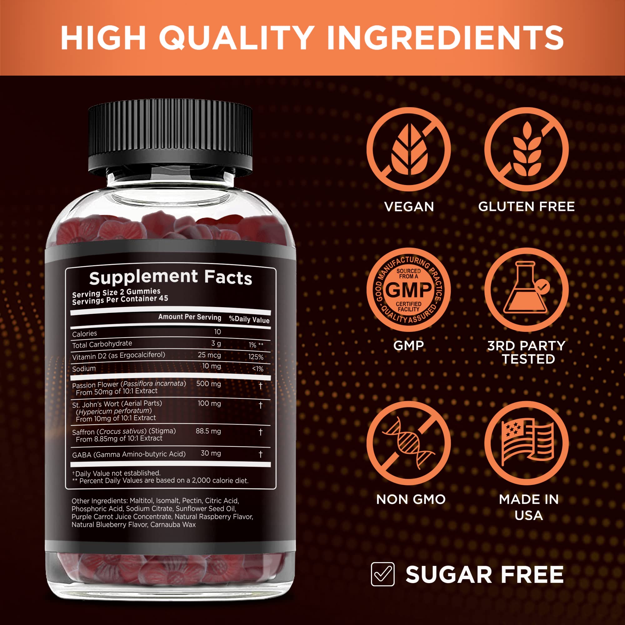 Effective Nutra etiqueta con lista de ingredientes y certificaciones visibles