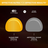 Effective Nutra uso matutino con gominola junto a vaso de agua para rutina