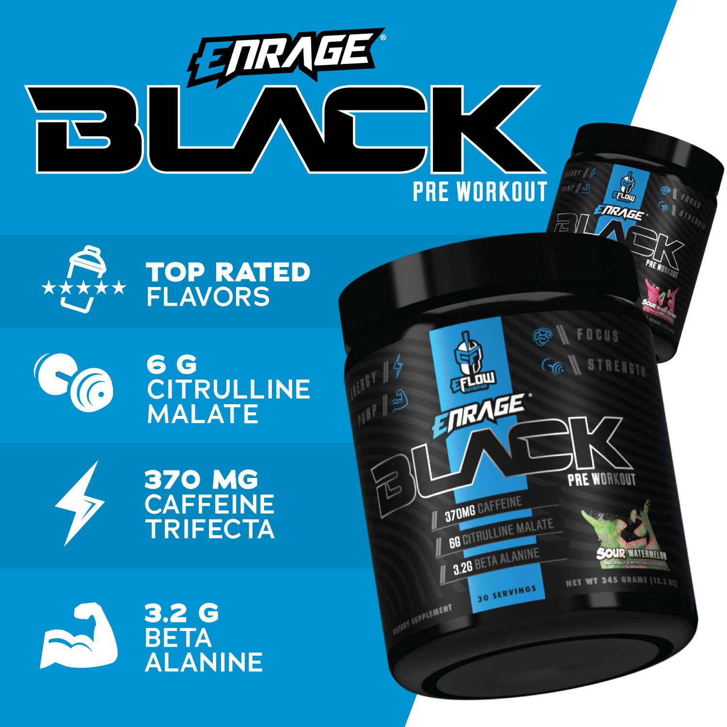 eFlow Nutrition cuchara con porción Enrage Black, visión de 30 servicios