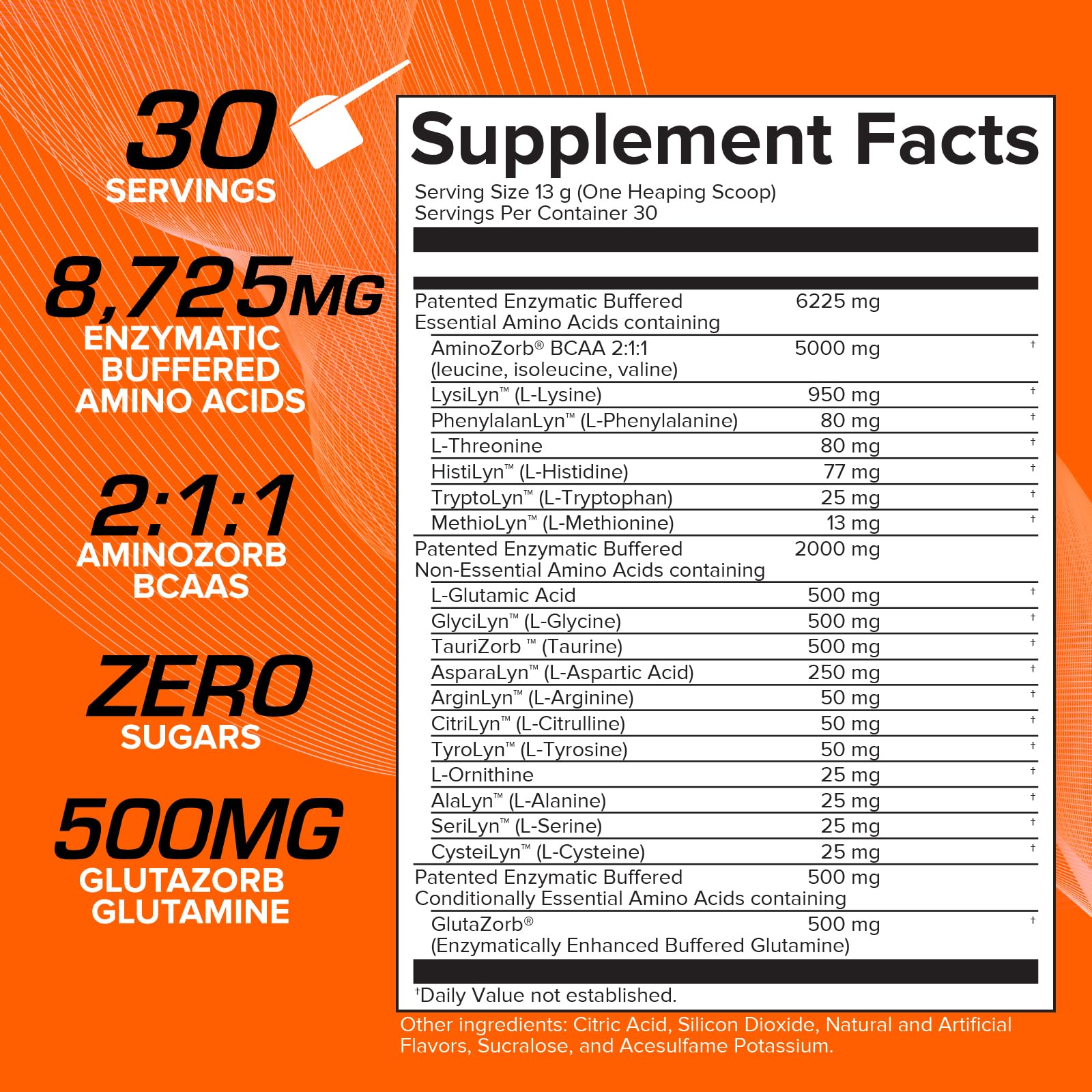 EFX Sports textura del polvo naranja que destaca solubilidad y mezcla fácil