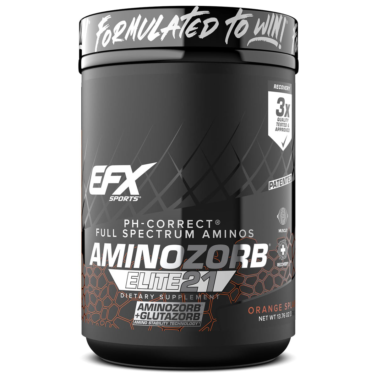 EFX Sports envase frontal mostrando Aminozorb Elite 21 y claridad de marca