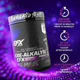 Comparativa de tamaño del frasco EFX Sports con mano para referencia de 266 servicios