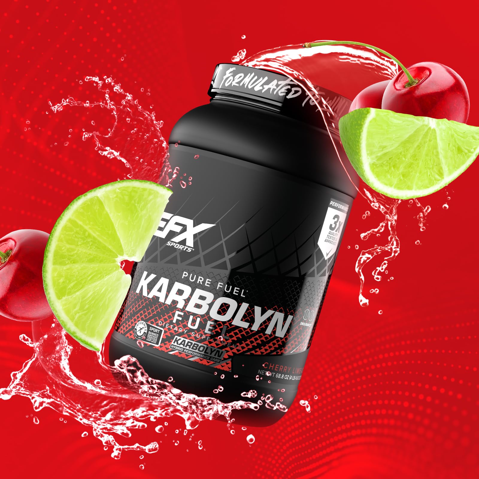 EFX Sports comparativa de tamaño del envase Karbolyn en mano para escala real
