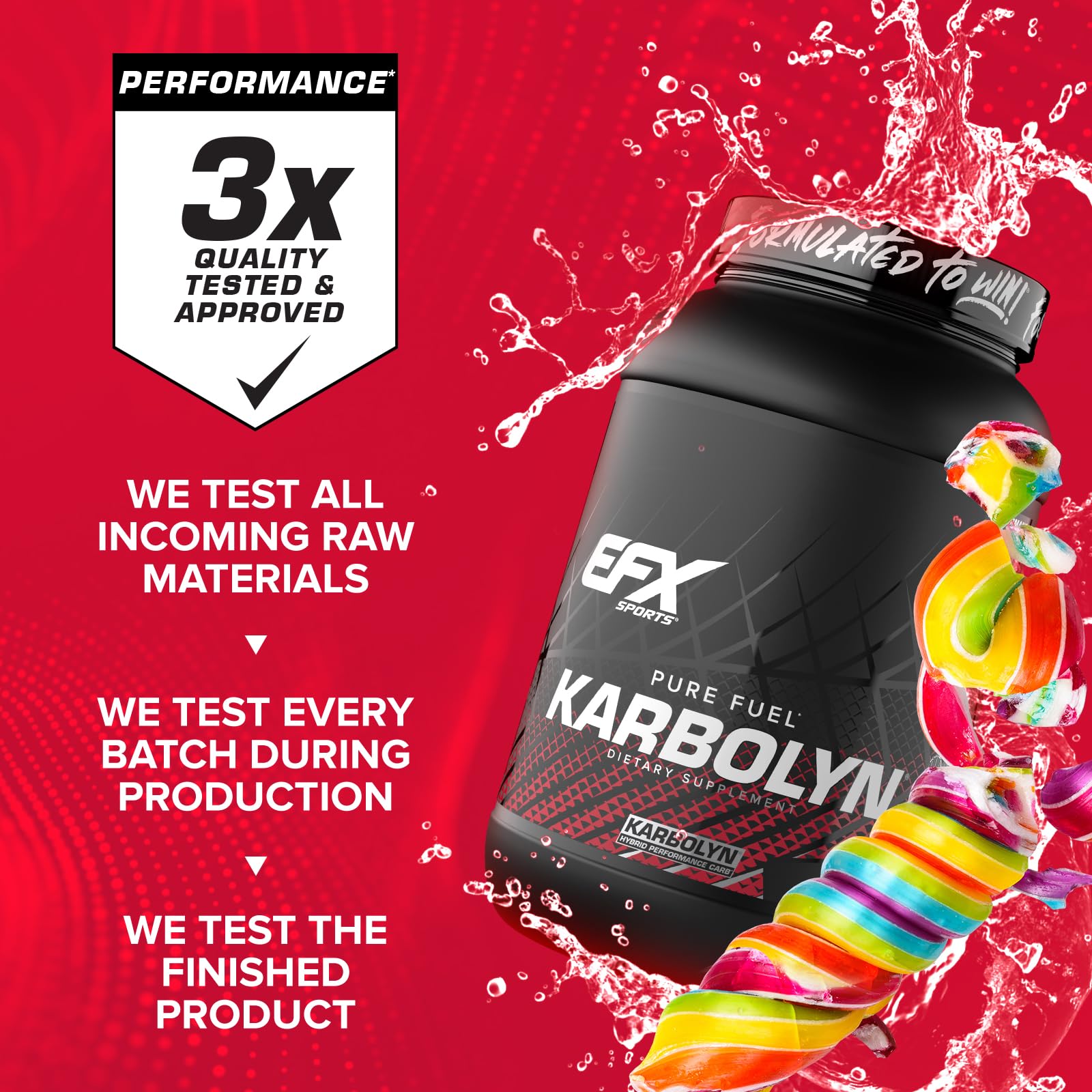 EFX Sports Karbolyn Fuel envase en mano para mostrar tamaño y porciones