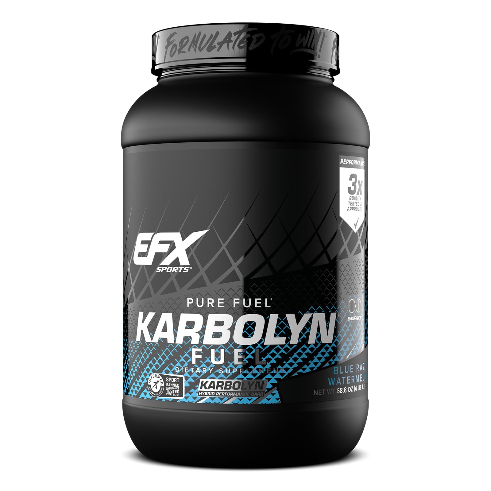 EFX Sports frasco Karbolyn Fuel al frente mostrando el envase y beneficios