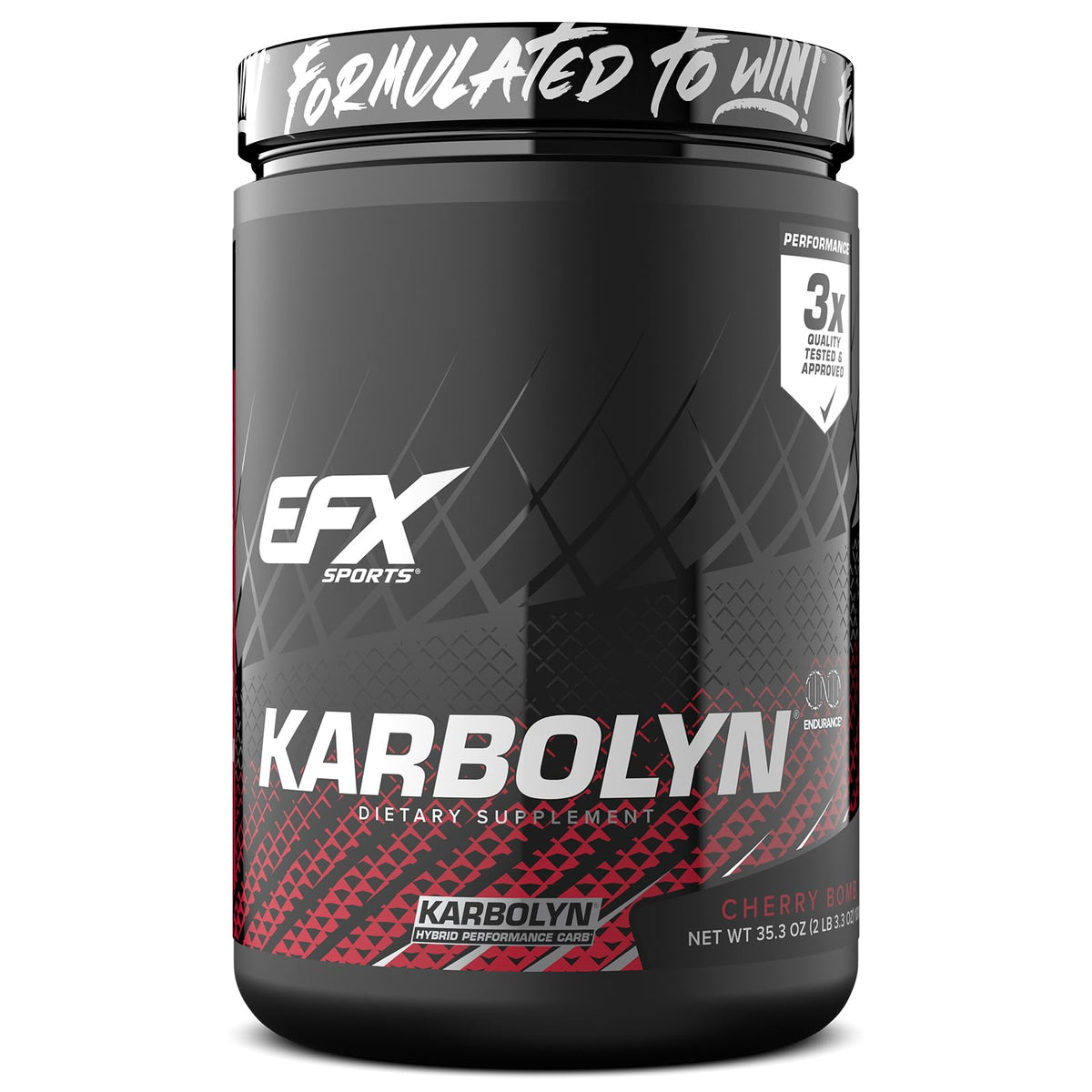 EFX Sports frasco Karbolyn Fuel frente muestra diseño y sabor Cherry Bomb