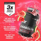 Etiqueta de Karbolyn Hydrate EFX Sports con lista de ingredientes y electrolitos
