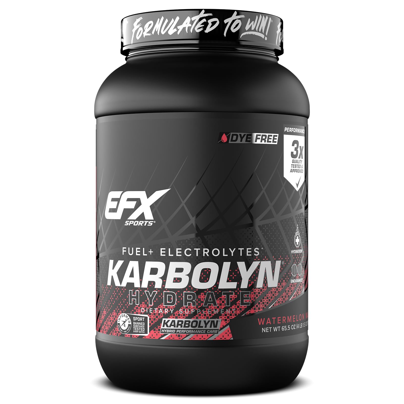 EFX Sports frasco Karbolyn Hydrate frontal mostrando marca y sabor Watermelon Wave