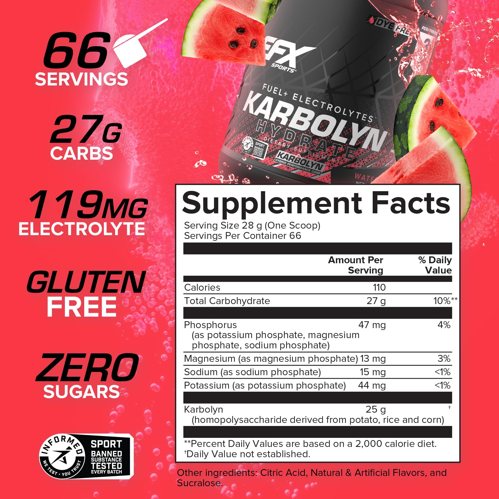 EFX Sports polvo Karbolyn Hydrate textura fina que facilita disolución rápida