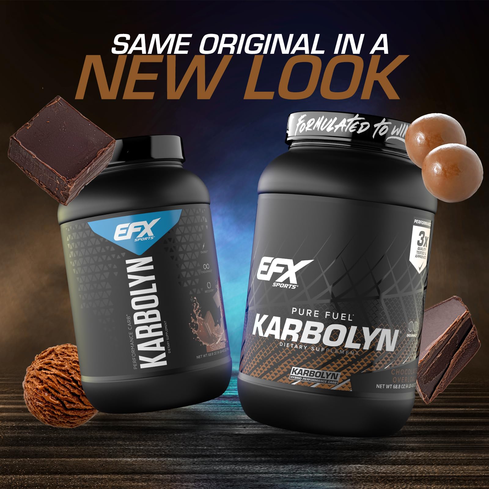 EFX Sports polvo Karbolyn en cucharada que destaca textura fina y solubilidad rápida