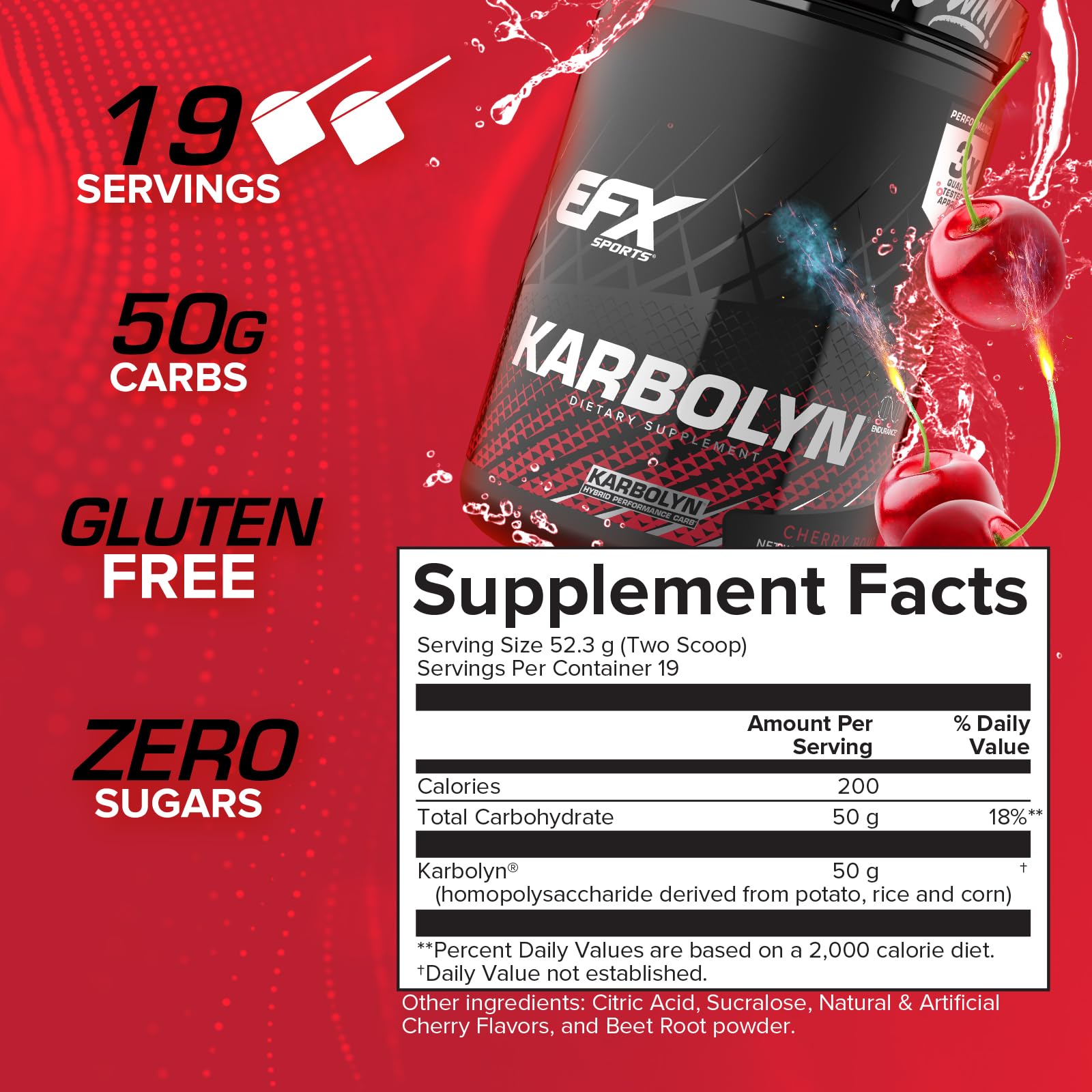 EFX Sports polvo Karbolyn textura fina para disolución rápida y conveniencia
