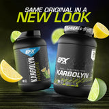 EFX Sports detalle del polvo Karbolyn Hydrate mostrando textura fina y disolución rápida