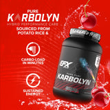 EFX Sports vaso con Karbolyn mezclado demuestra disolución fácil y sabor Cherry Bomb