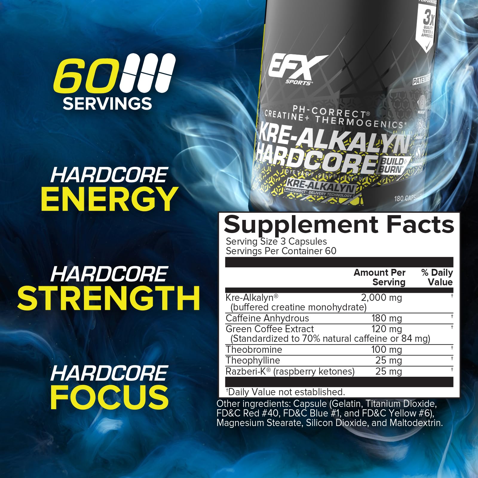 EFX Sports etiqueta con información de ingredientes y pureza