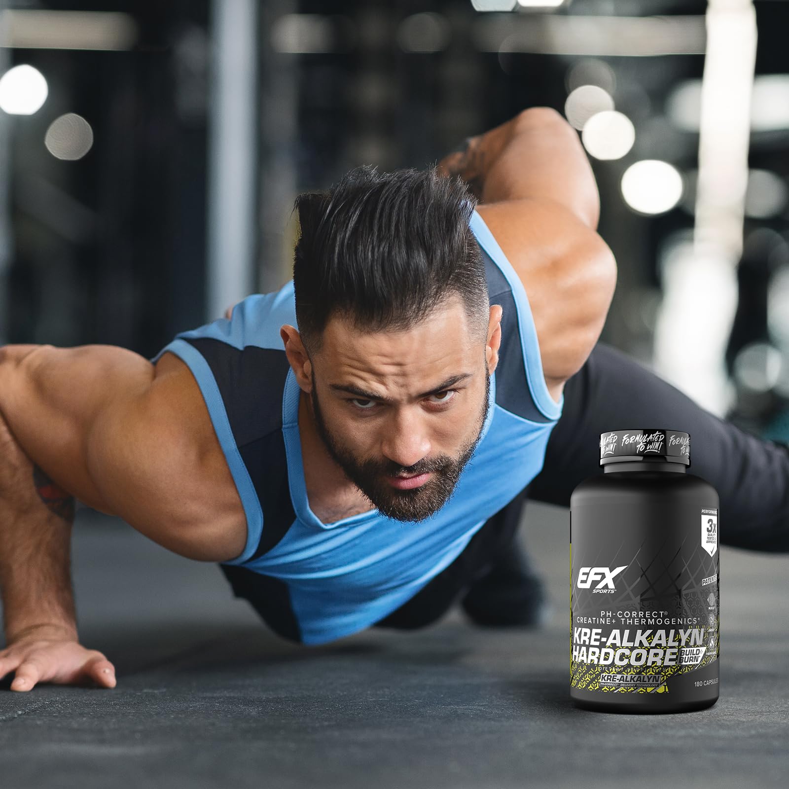 EFX Sports suplemento en manos antes del entrenamiento para energía
