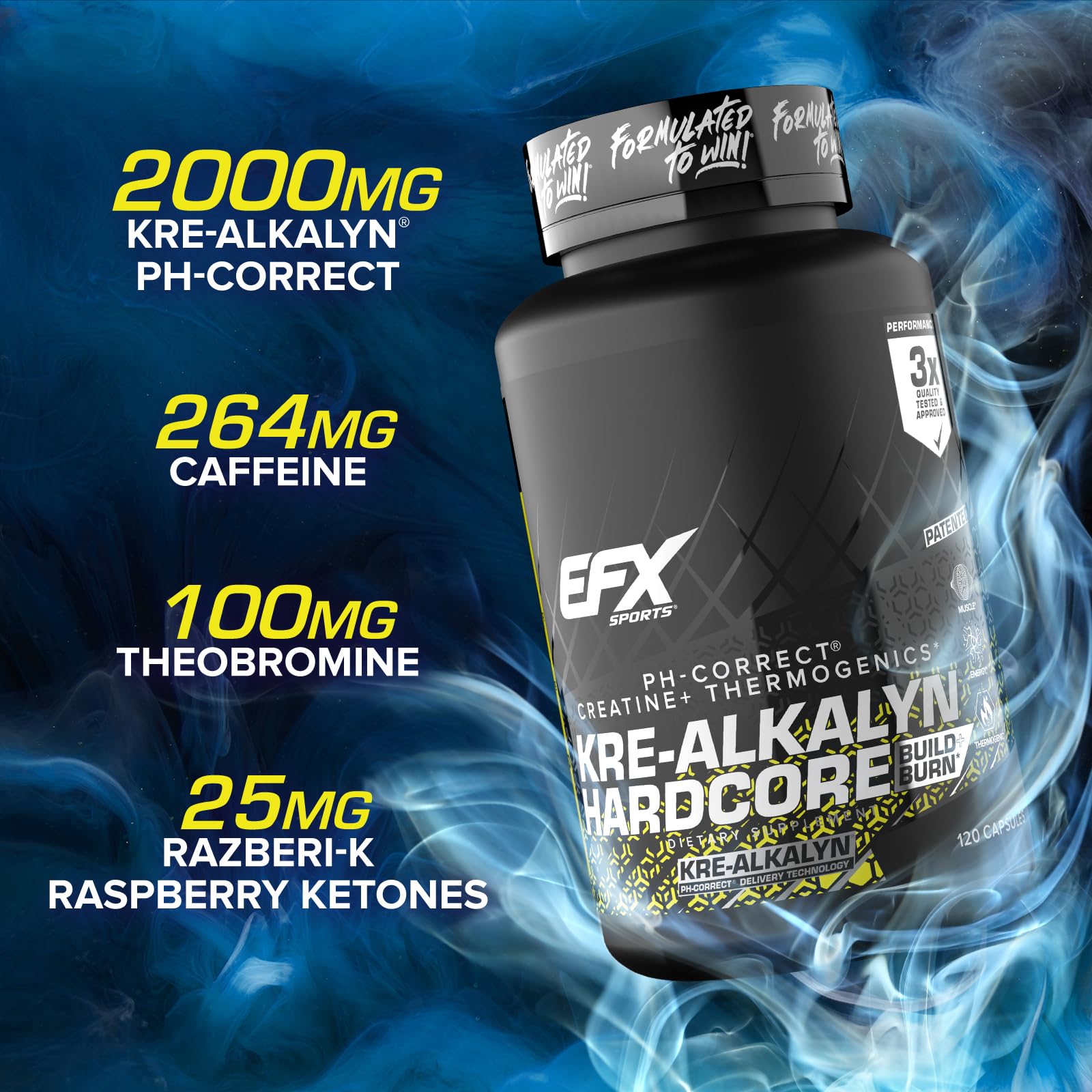 EFX Sports suplemento junto a pesas en gimnasio para rendimiento y fuerza