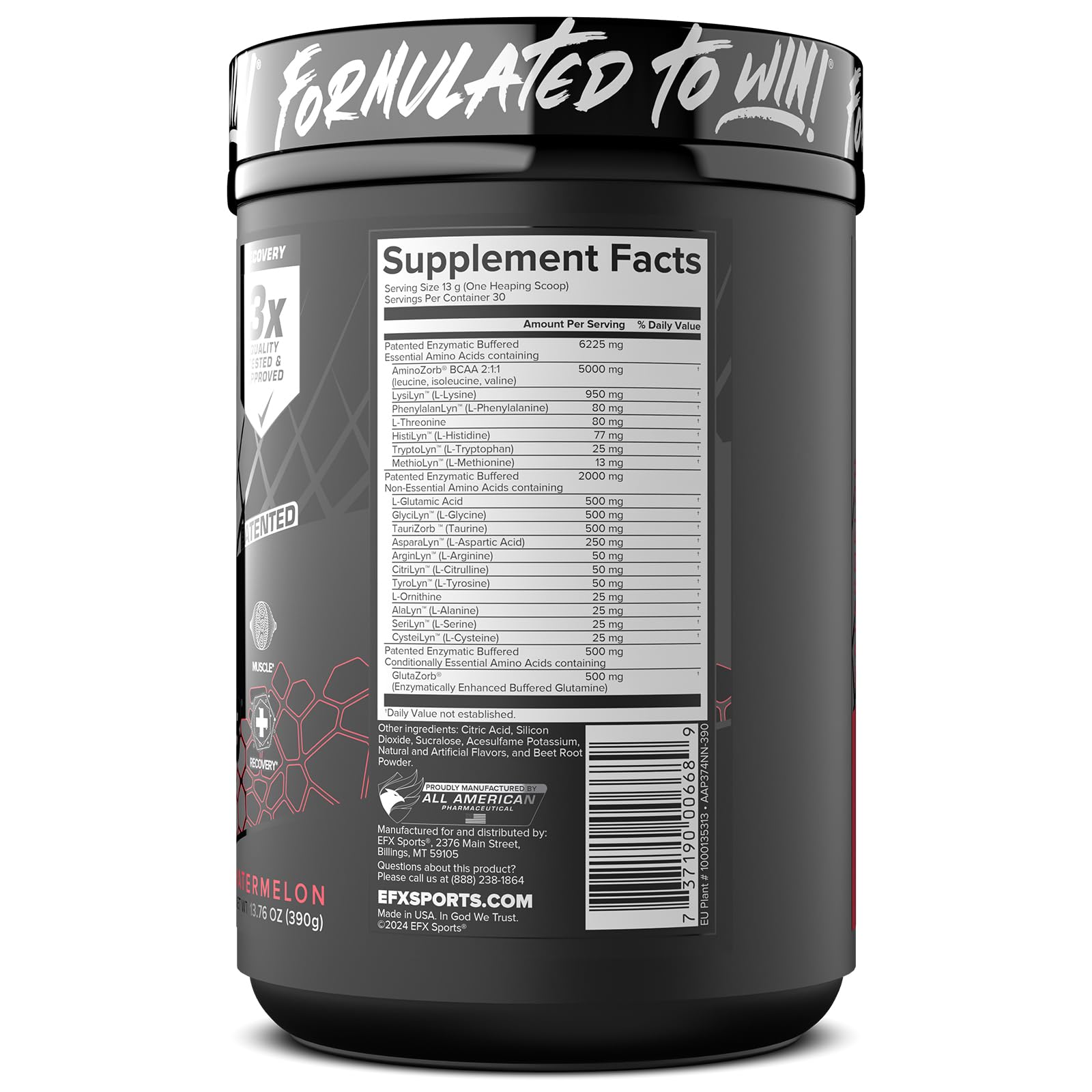 EFX Sports comparación de tamaño del envase para referencia visual