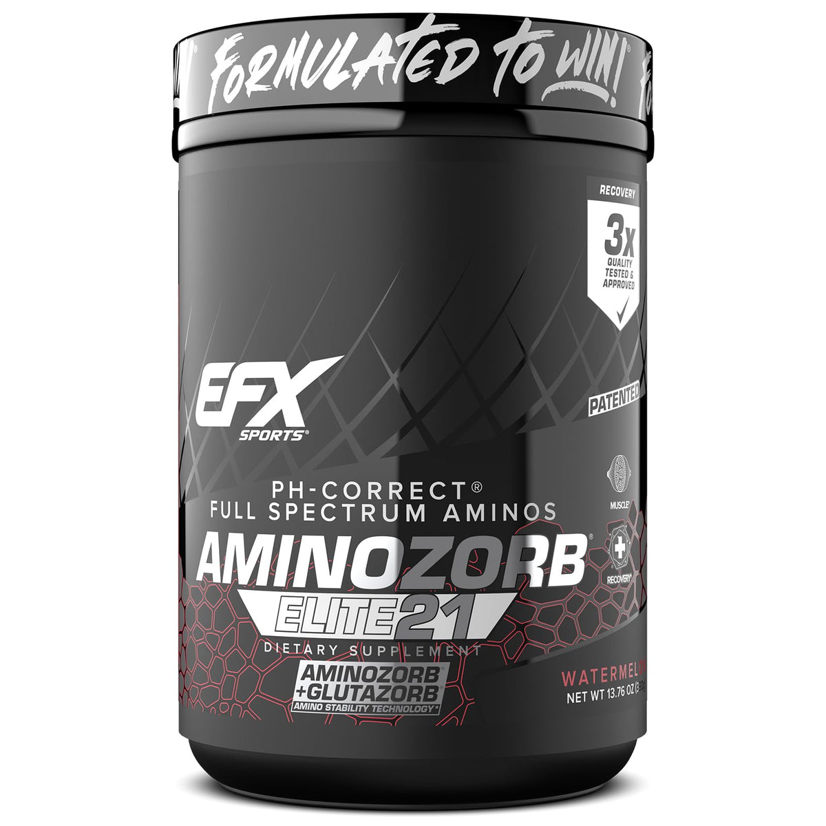 EFX Sports frasco frontal mostrando la marca y beneficios visibles