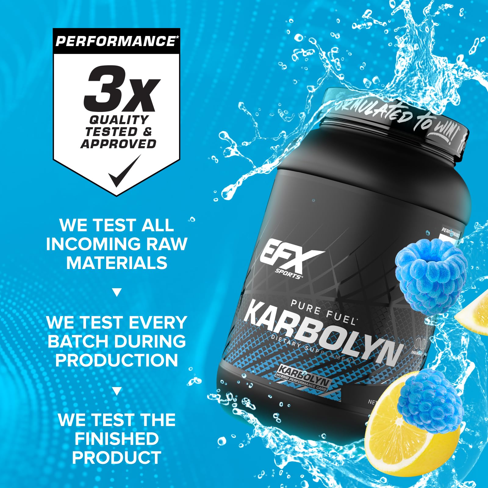 EFX Sports Karbolyn envase junto a objeto para comparar tamaño y dosis prácticas