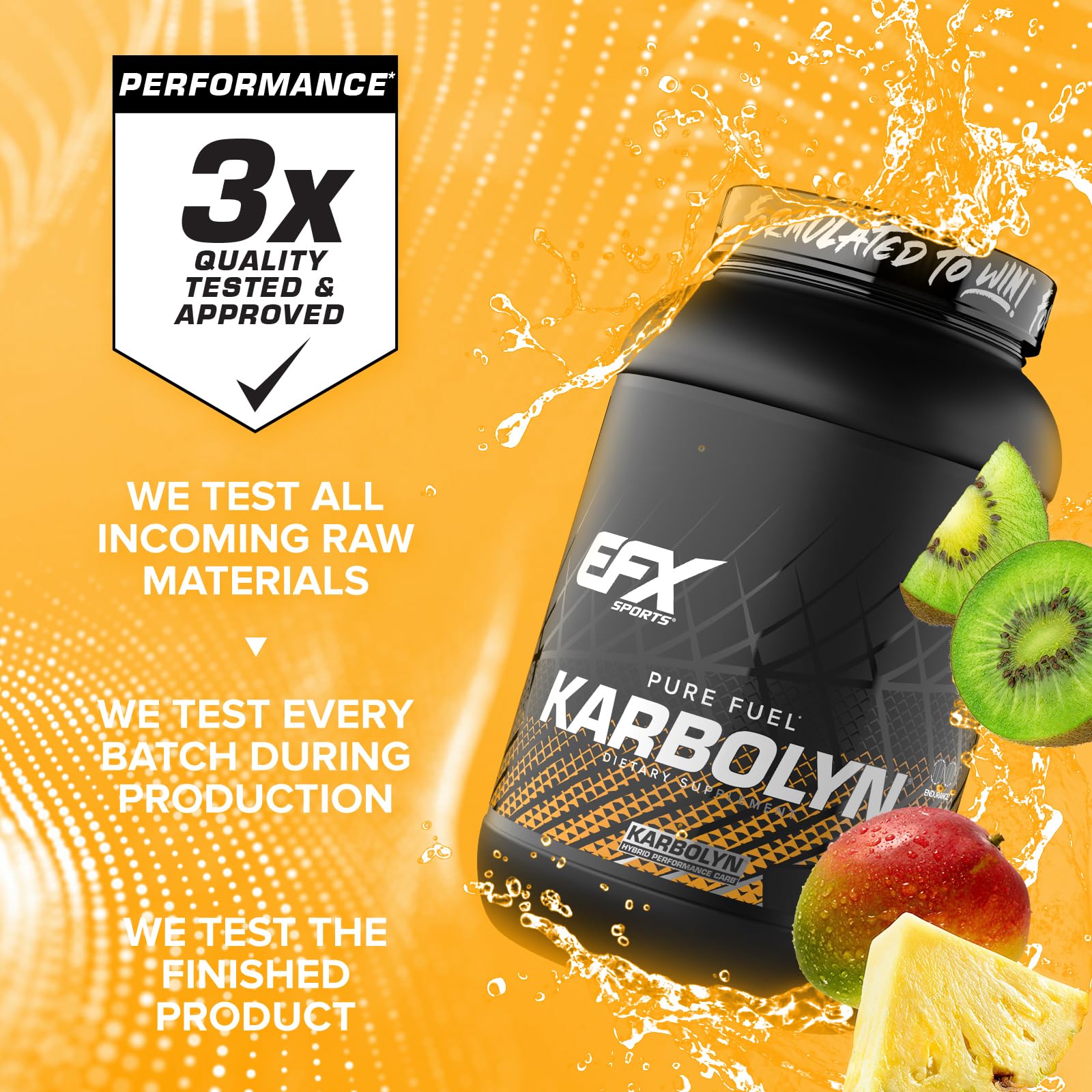 EFX Sports etiqueta nutricional de Karbolyn destacando pureza y pruebas