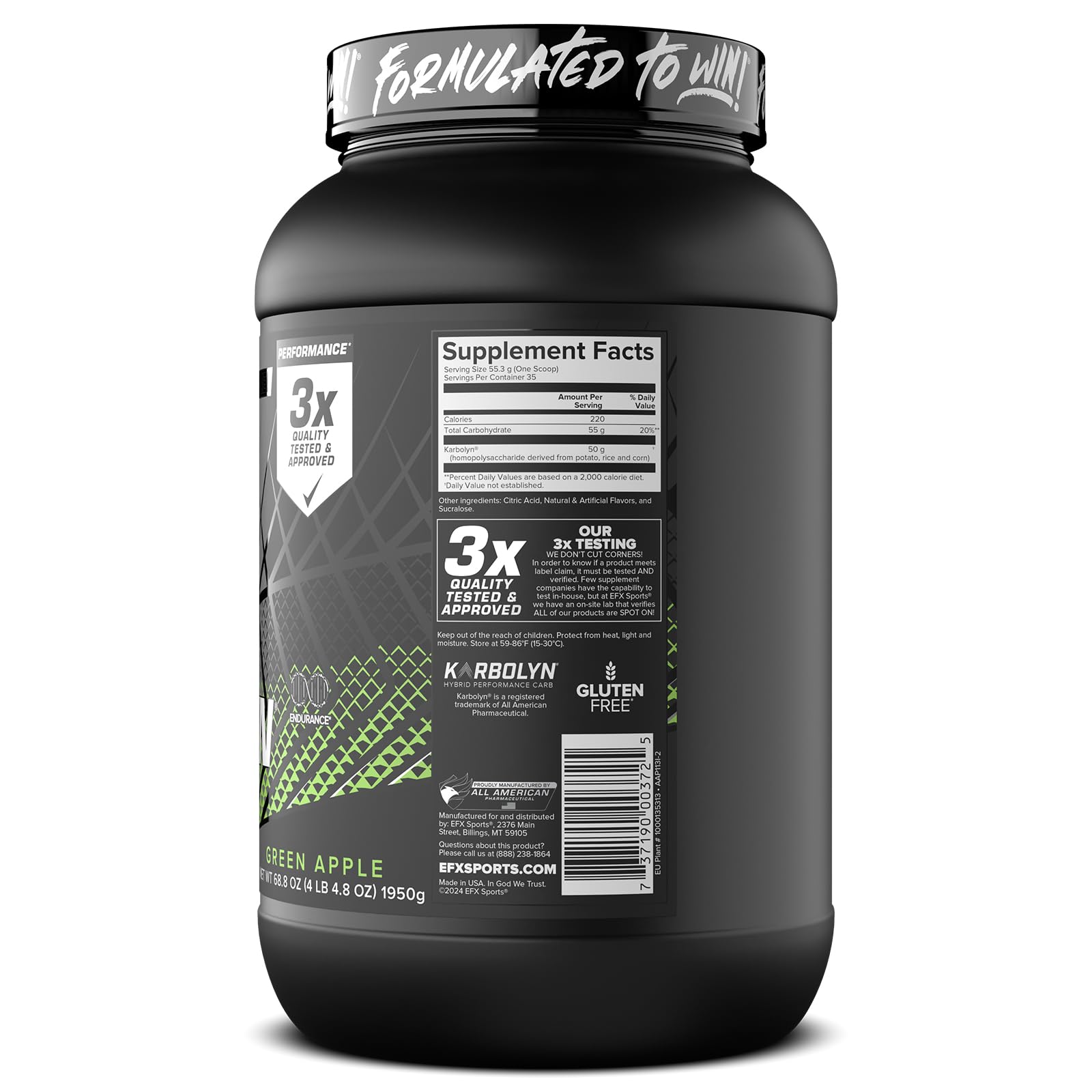 EFX Sports botella deportiva con Karbolyn preparada para uso intra-entreno