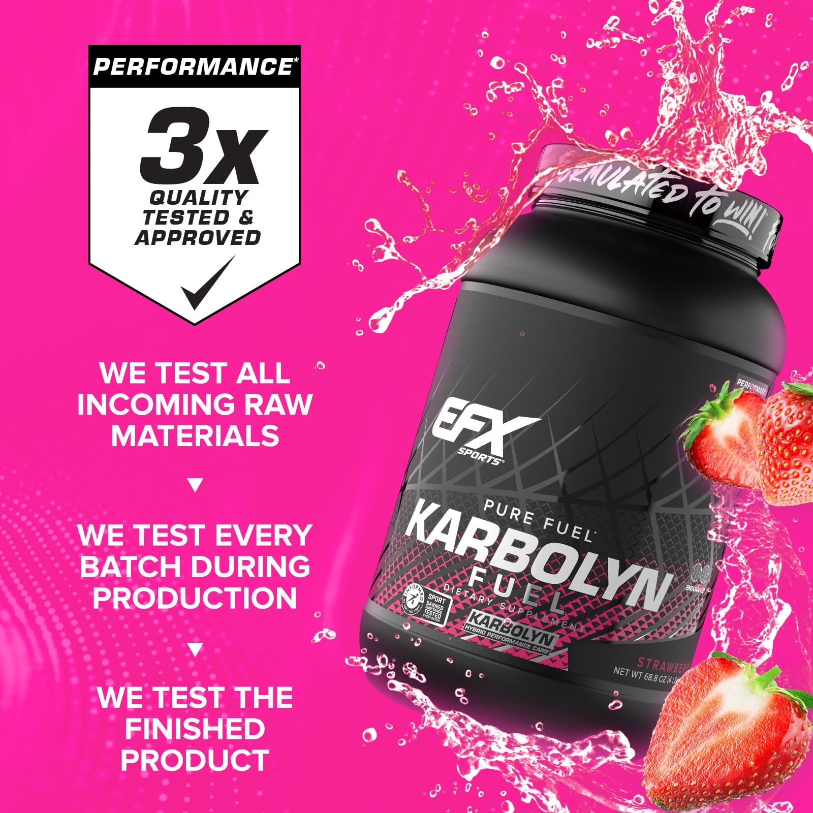 Etiqueta de Karbolyn Fuel EFX Sports certificaciones y lista de ingredientes