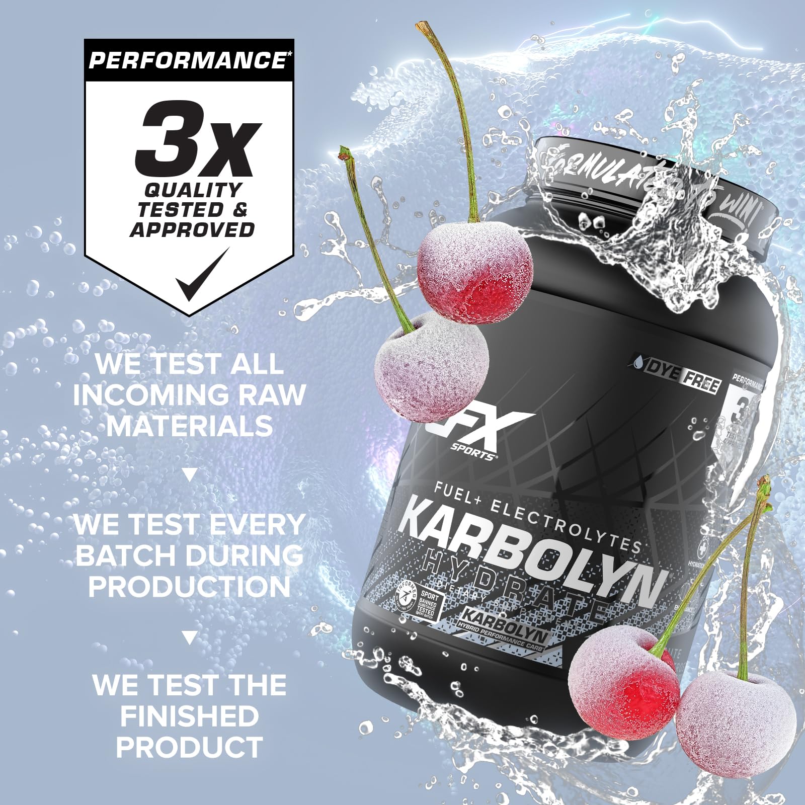 EFX Sports etiqueta de Karbolyn Hydrate con lista de ingredientes y certificaciones