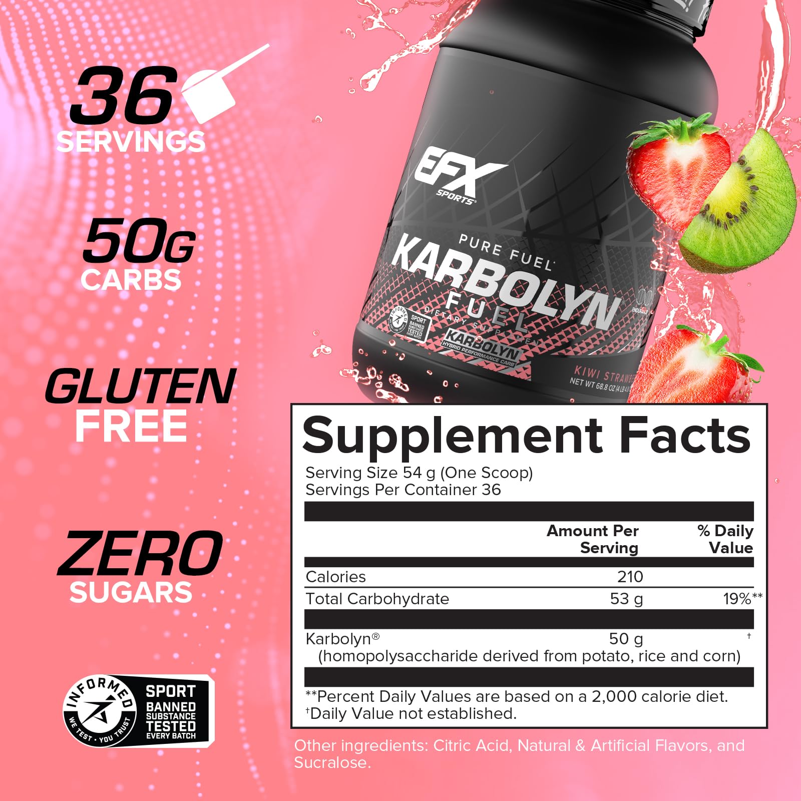 EFX Sports vaso con Karbolyn mezclado demostrando disolución sin grumos