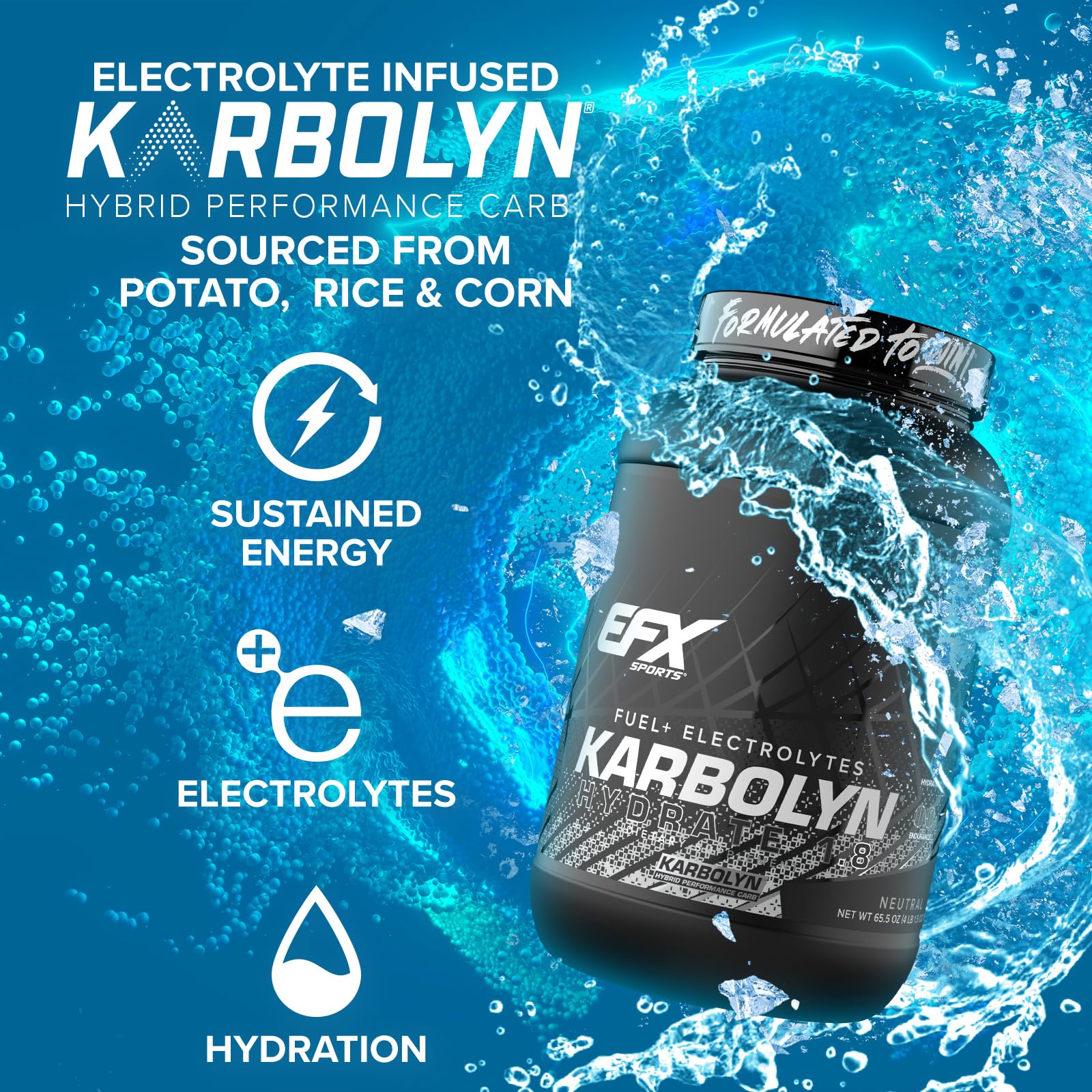 Cuchara con porción de Karbolyn Hydrate EFX Sports lista para mezclar y usar