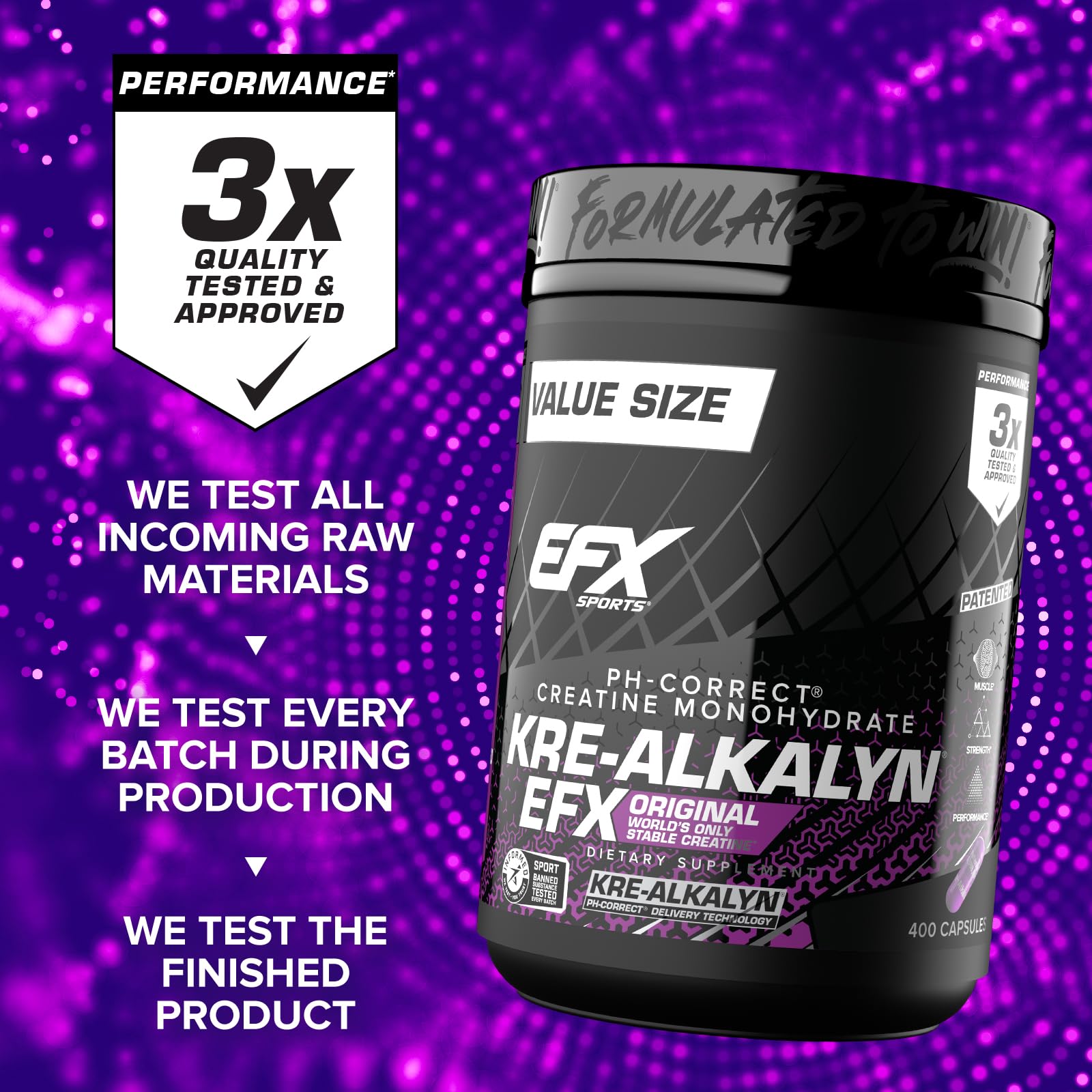 EFX Sports frasco abierto con cápsulas que muestra facilidad de consumo