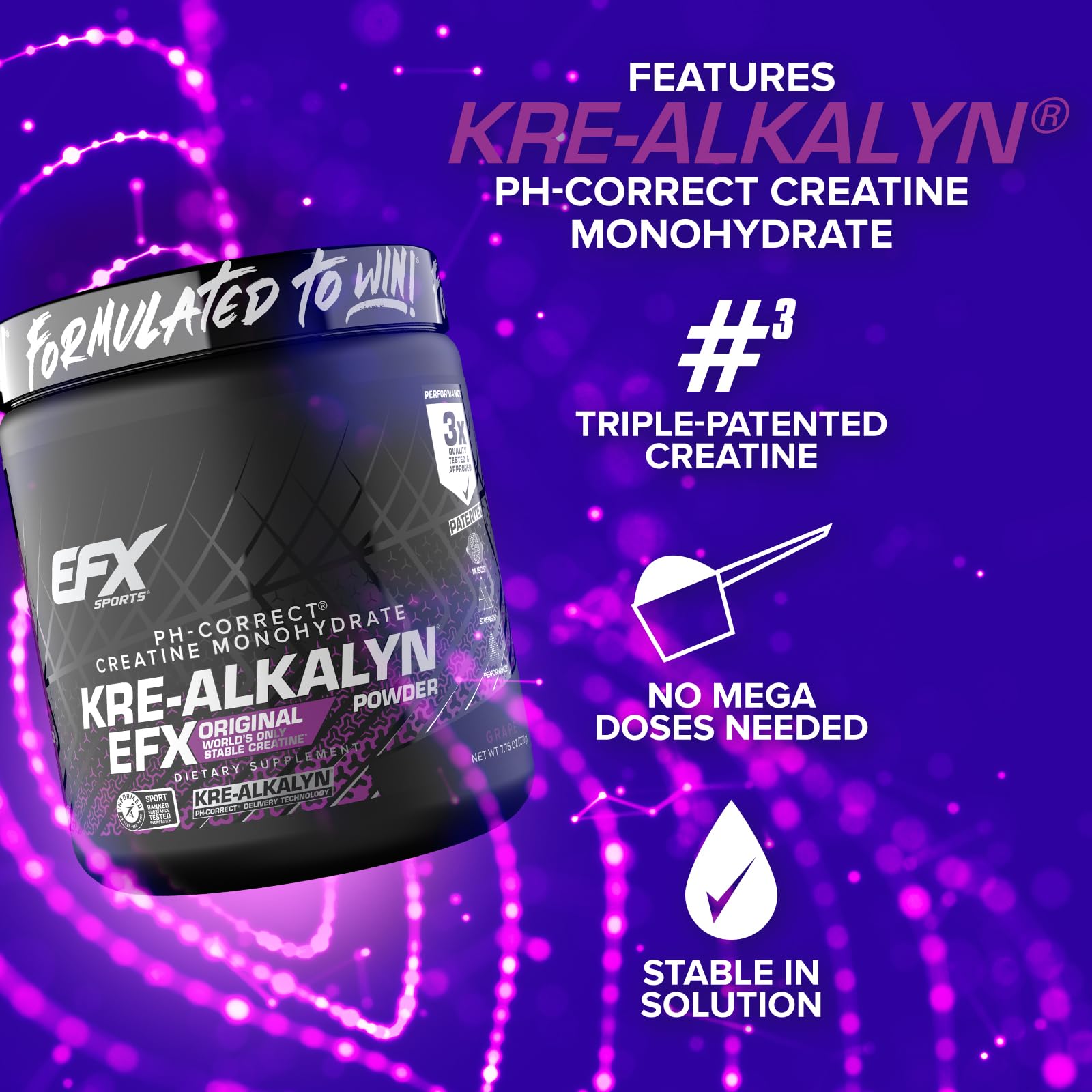 Vaso con Kre-Alkalyn EFX disuelto demostrando rápida mezcla y bebida lista
