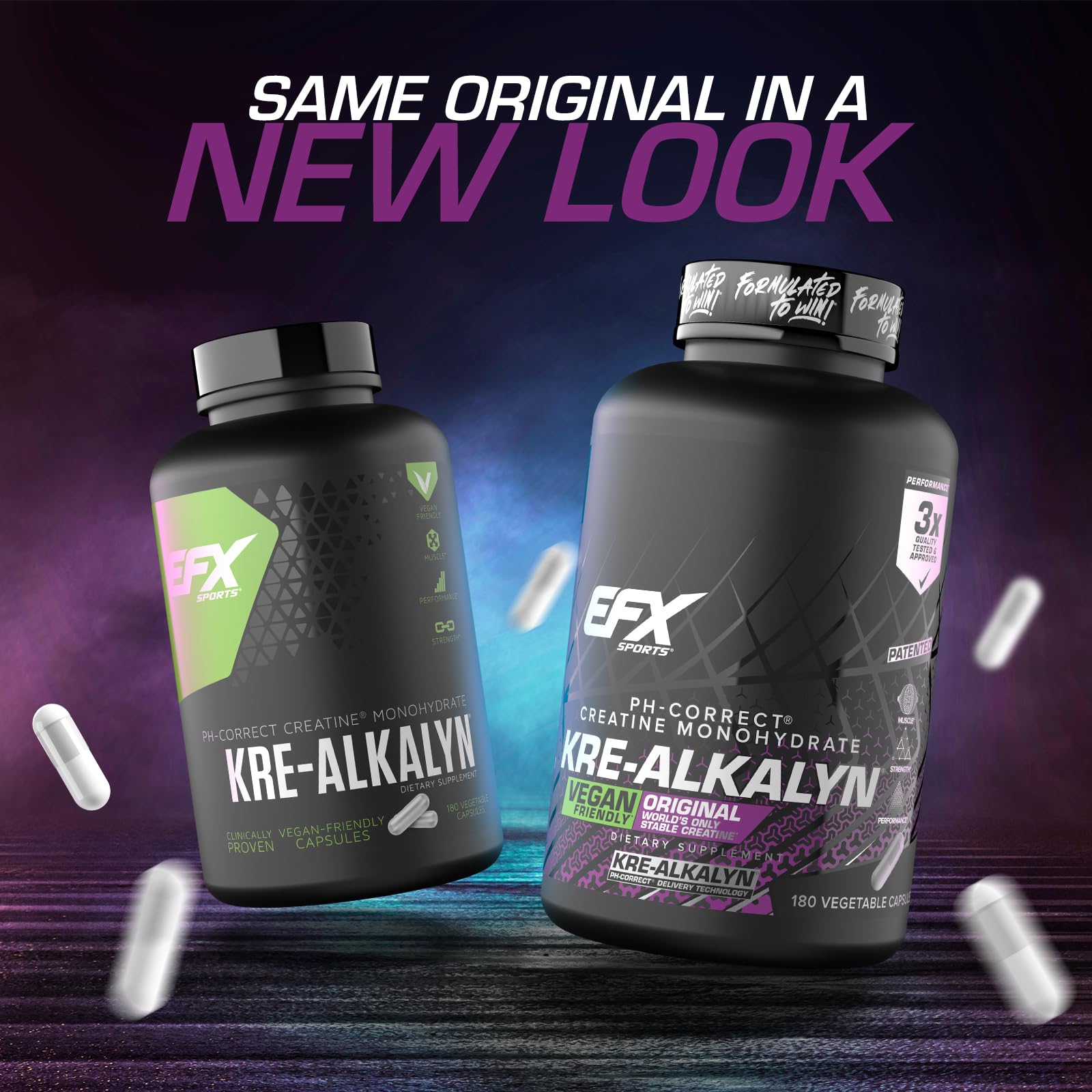 EFX Sports primer plano de cápsulas veganas destacando dosificación cómoda