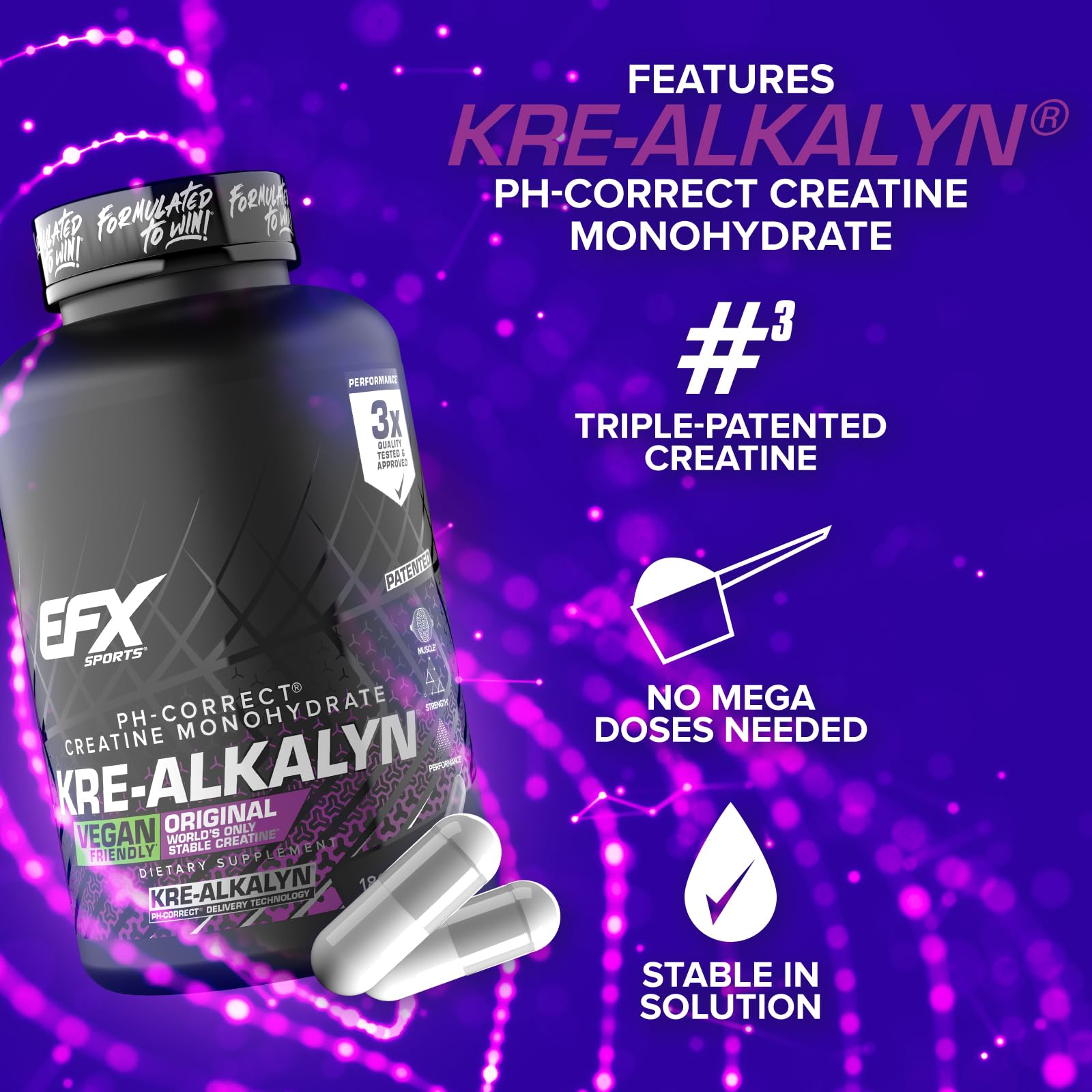 EFX Sports etiqueta nutricional de Kre-Alkalyn EFX con información clara