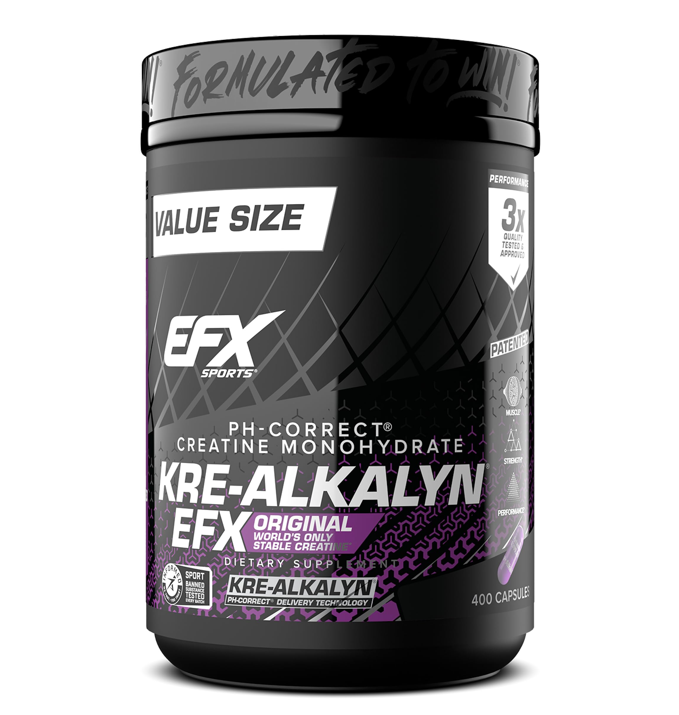 EFX Sports envase frontal mostrando la marca y ventaja de estabilidad