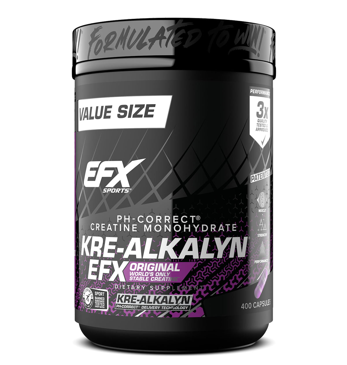 EFX Sports envase frontal mostrando la marca y ventaja de estabilidad