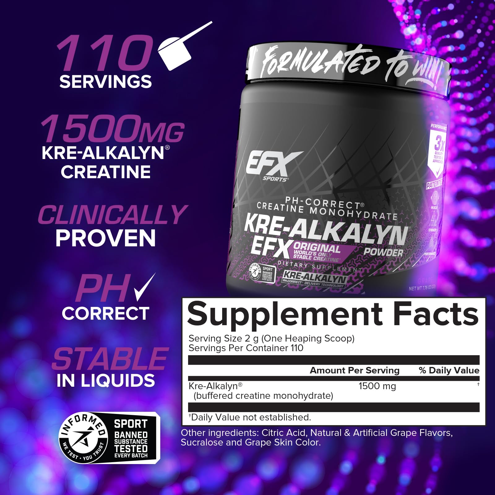 Cucharita dosificadora con Kre-Alkalyn EFX mostrando la porción recomendada