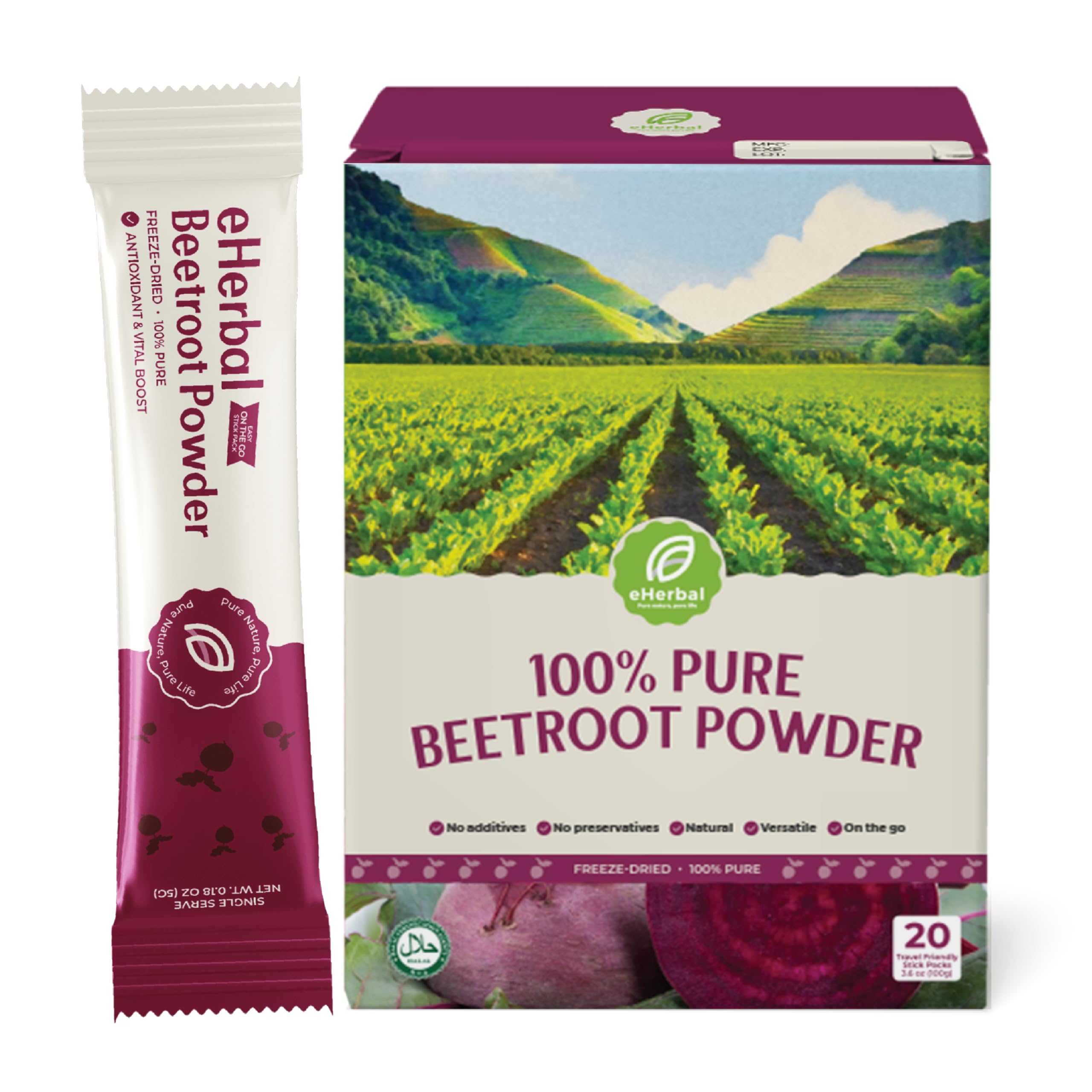 eHerbal PURE NATURE frente del paquete muestra formato práctico