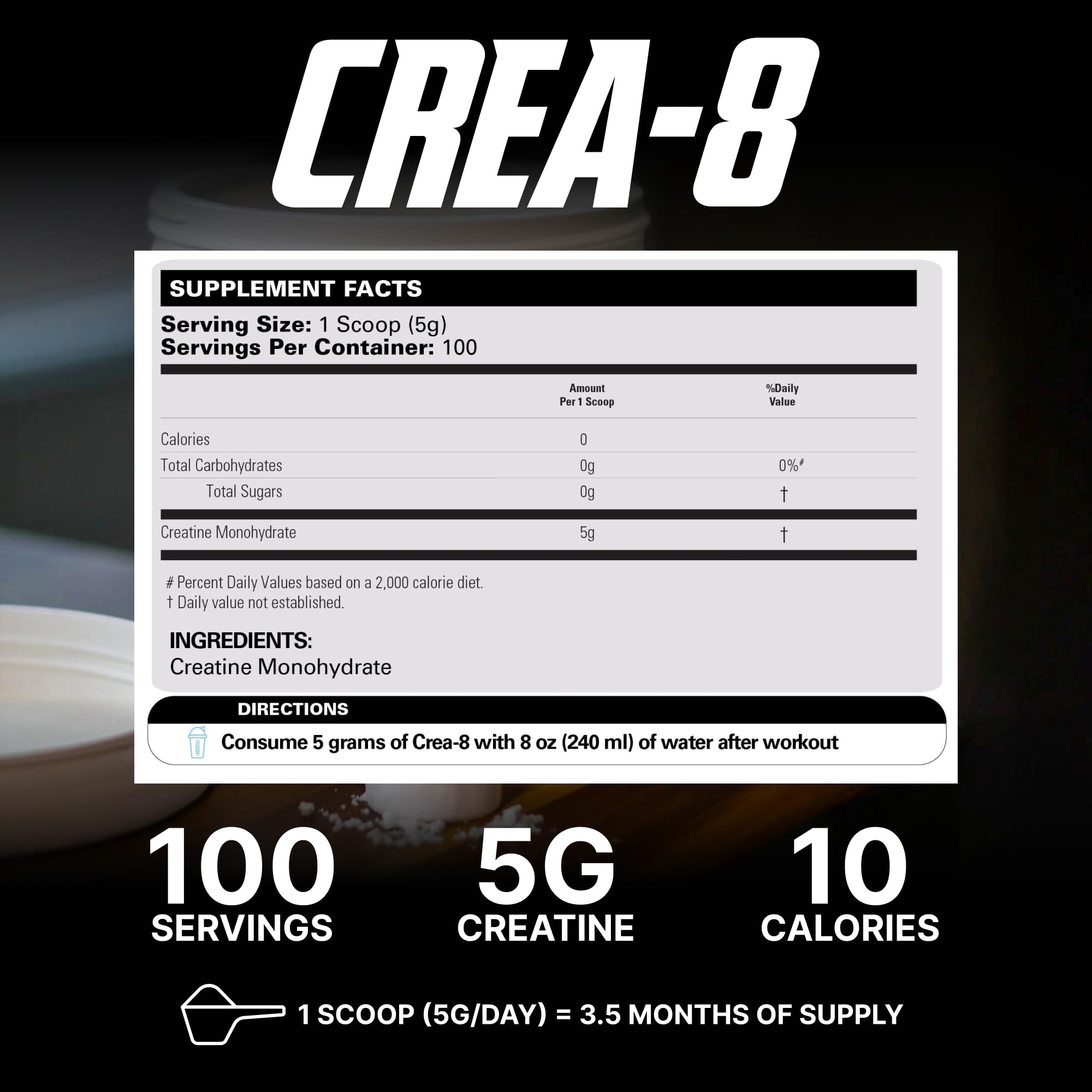 EHP Labs CREA-8 tarro abierto destacando la presentación y fácil acceso