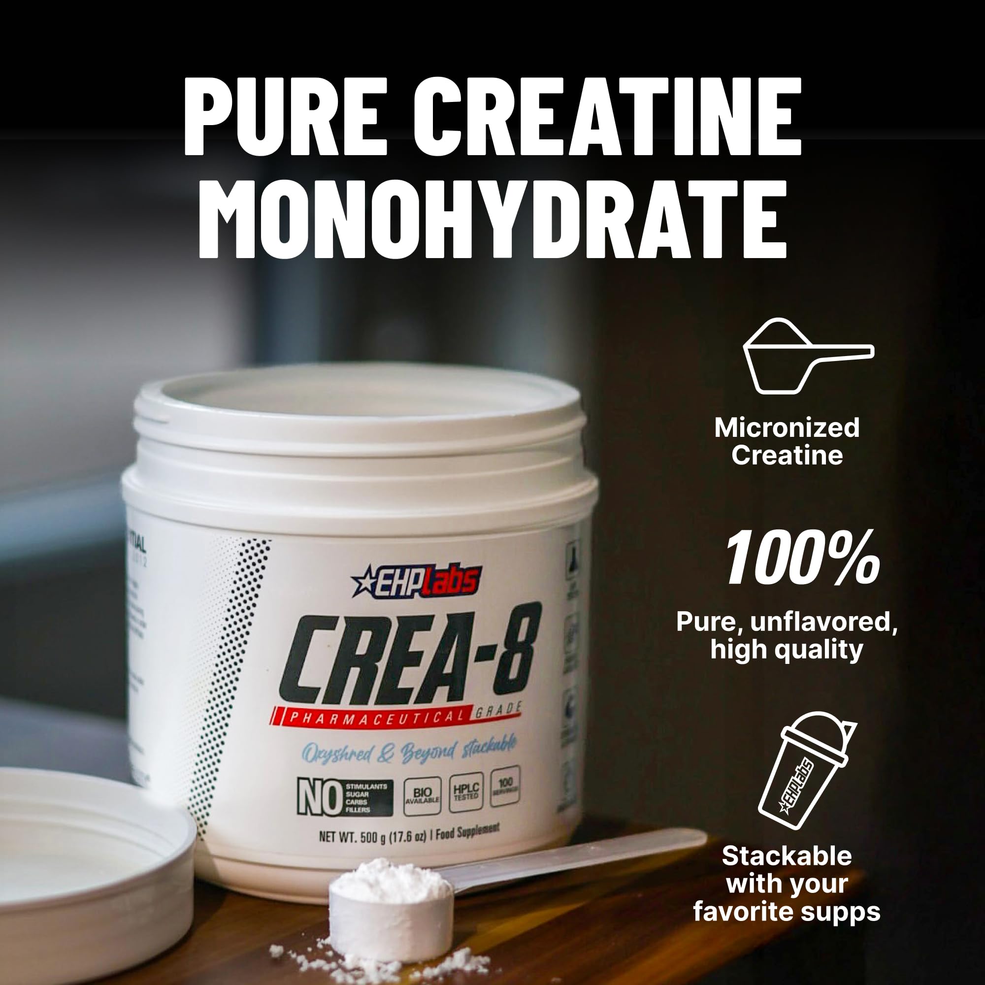 EHP Labs CREA-8 textura del polvo micronizado para mejor disolución