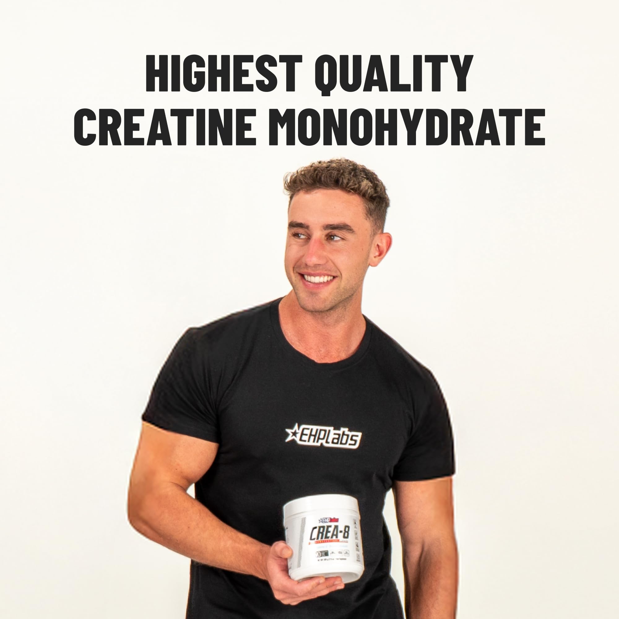 EHP Labs CREA-8 atleta en gimnasio usando el producto antes del entrenamiento