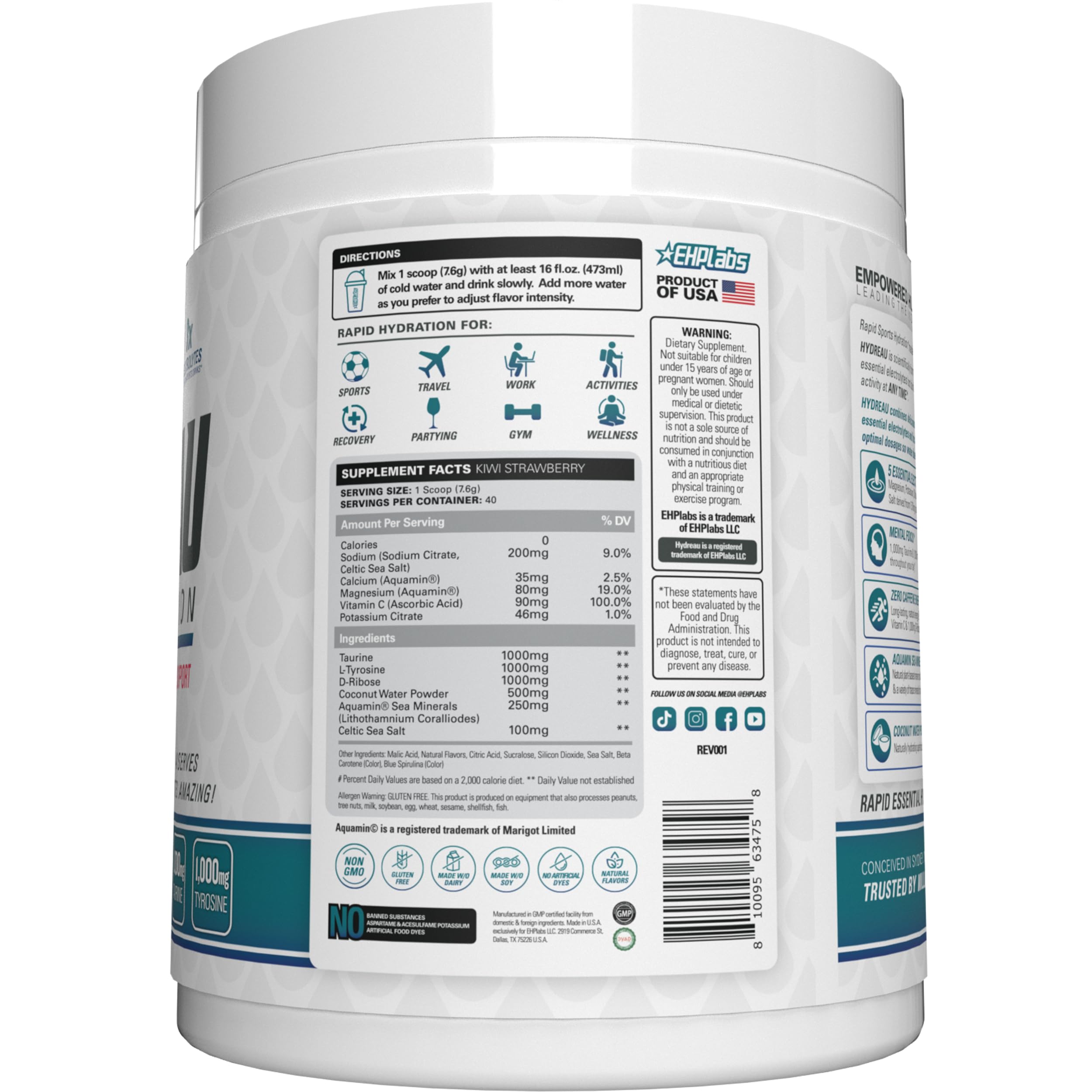 Envase Hydreau EHP Labs junto a botella para comparar tamaño y portabilidad