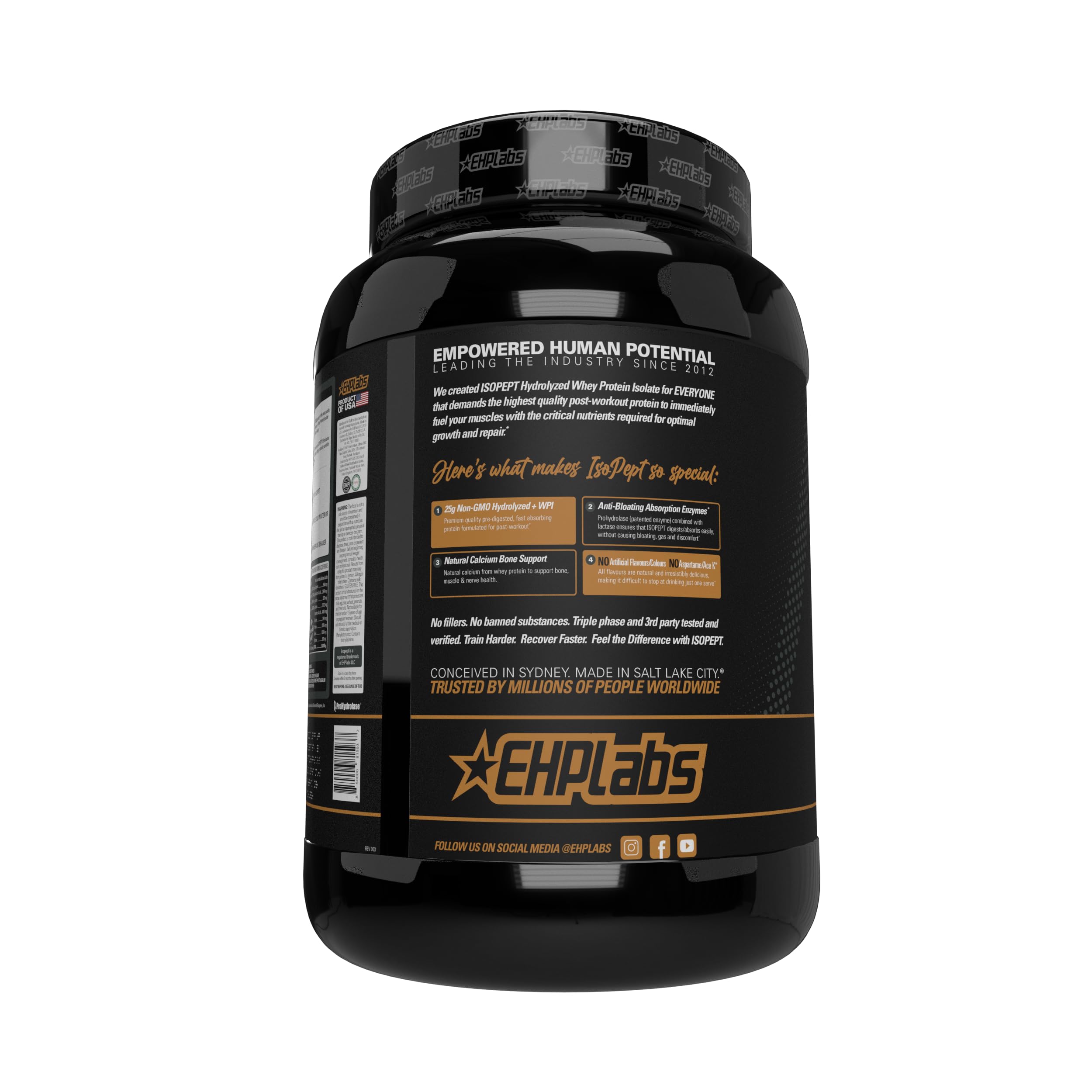 EHP Labs IsoPept detalle del envase mostrando información nutricional