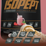 EHP Labs IsoPept primer plano del color y aroma integrado sabor fresa