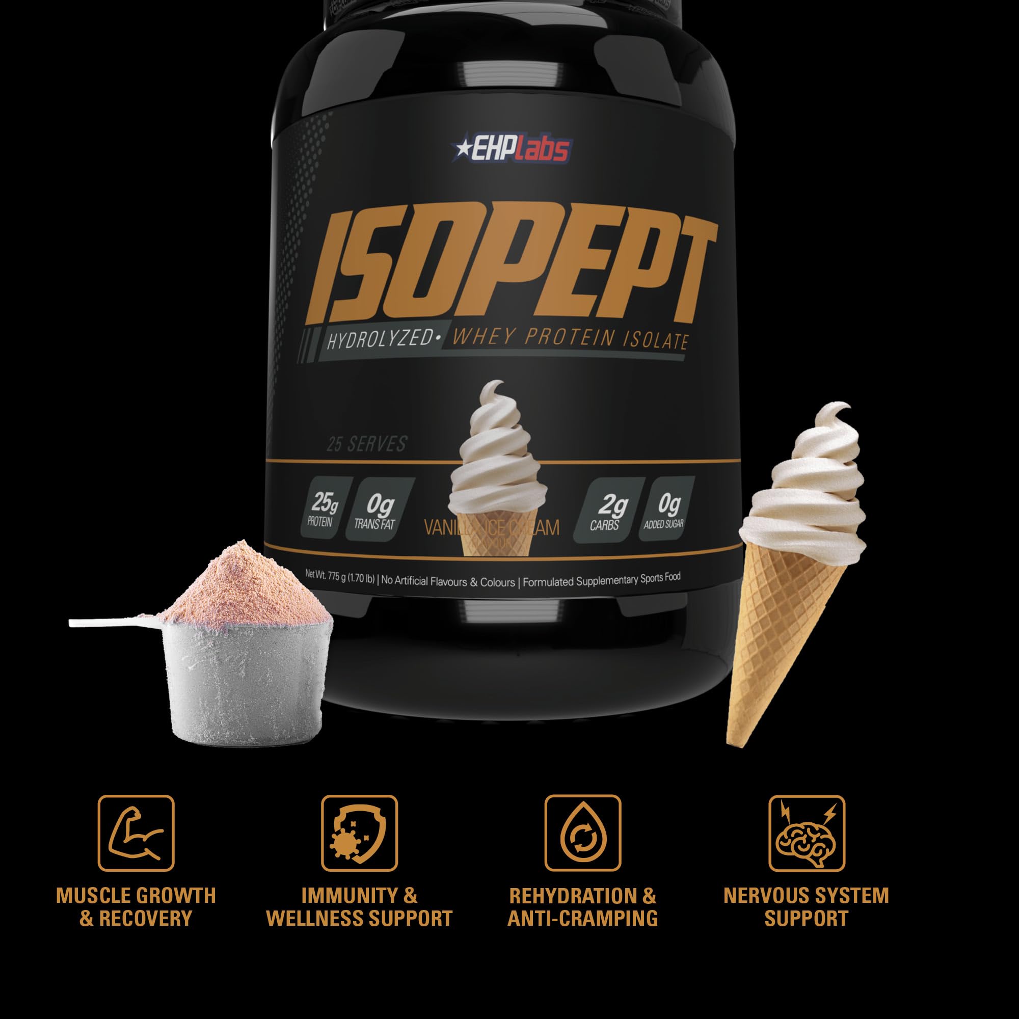 EHP Labs IsoPept etiqueta con ingredientes y contenido proteico claro