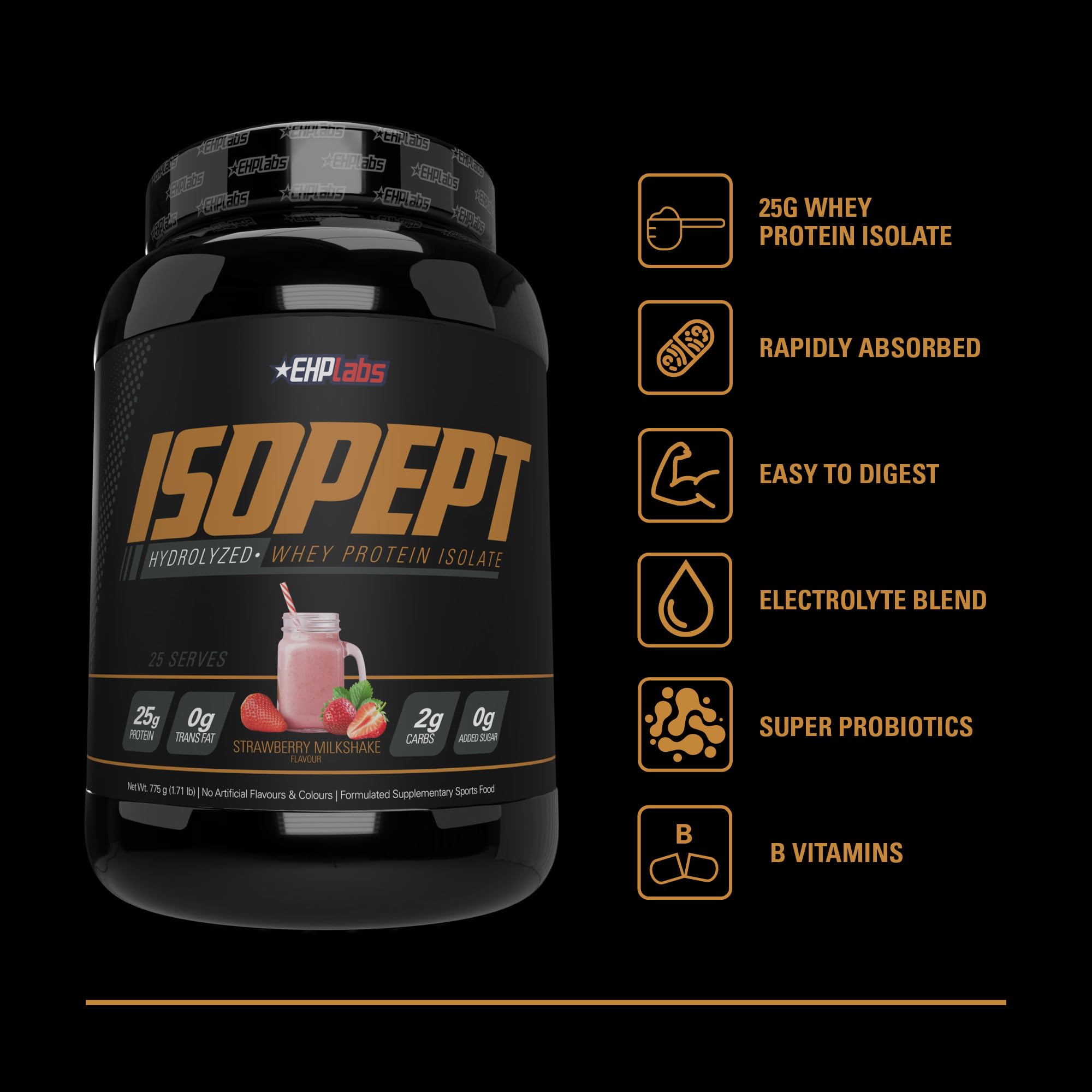 EHP Labs IsoPept vaso preparado sabor Strawberry Milkshake listo para consumir